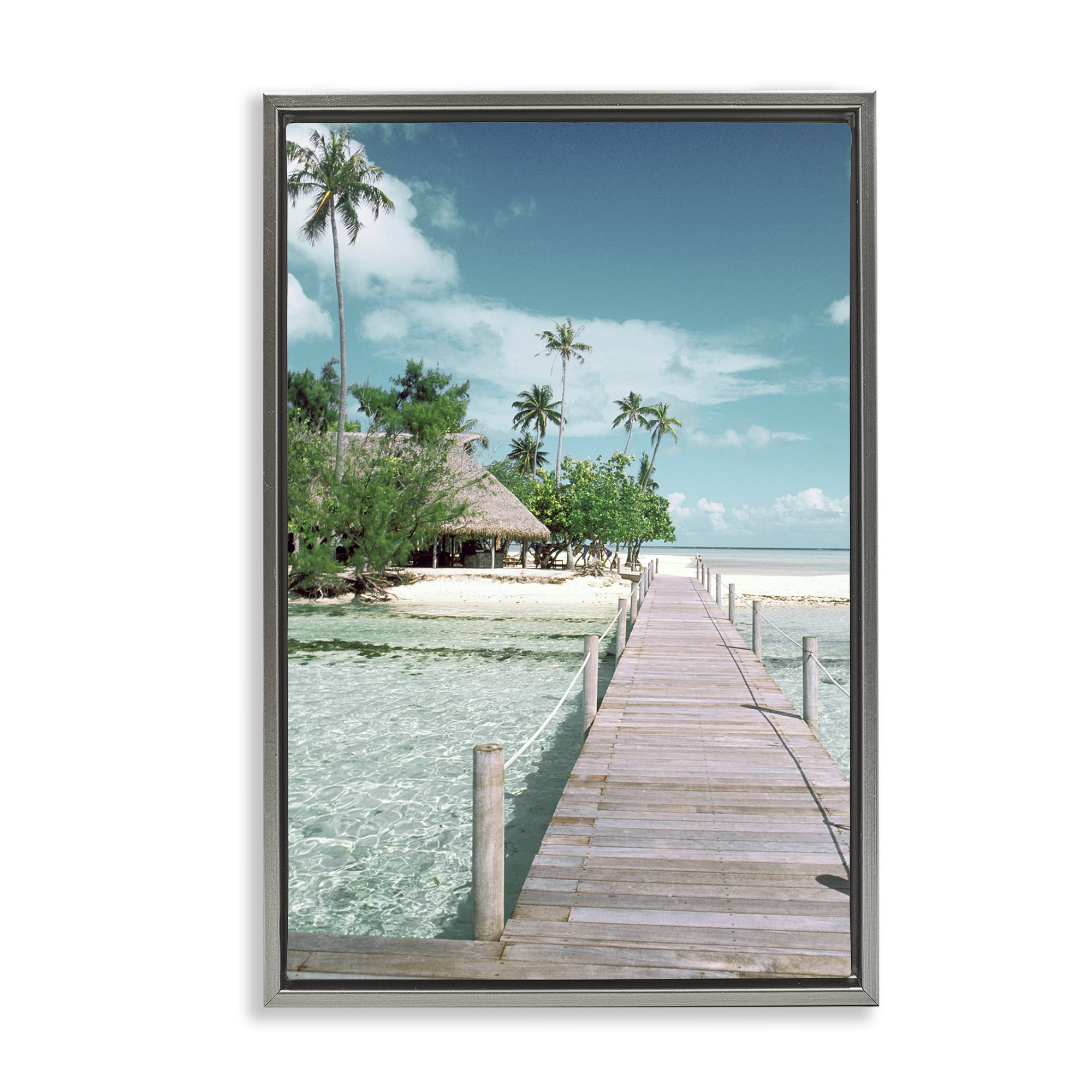 Stupell Industries Tropical Bungalow Bridge Nautical & Beach Photography Gray Floater Framed Canvas Art Print Wall Art, 21 x 31