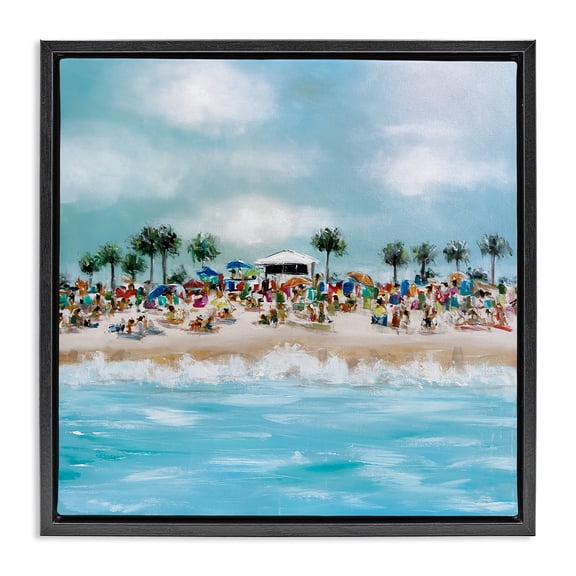 Stupell Industries Tropical Cabana Beach Black Framed Floater Canvas Wall Art design by Emma Bell, 18 x 18