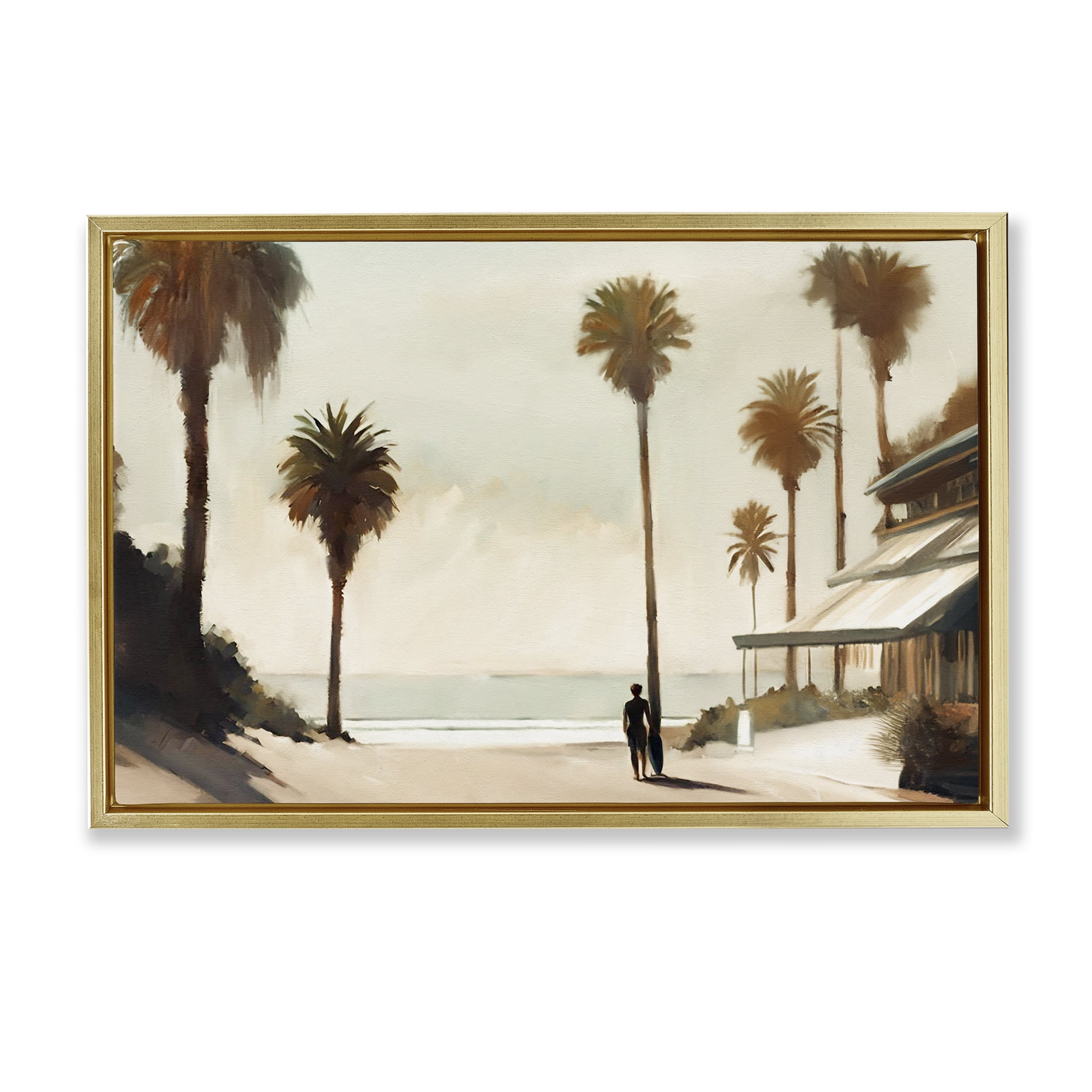 Stupell Industries Tropical Café Del Mar Landscape & Nature Painting Gold Floater Framed Canvas Art Print Wall Art, 25 x 17