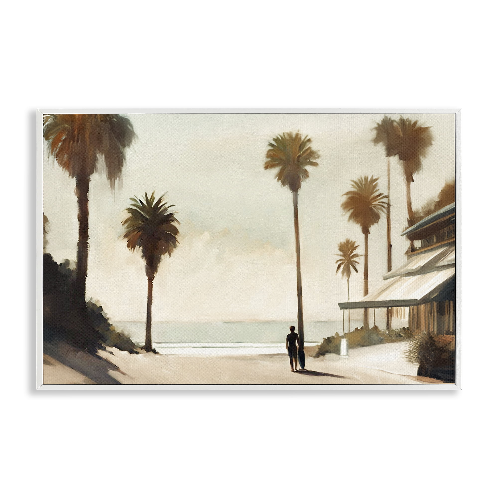 Stupell Industries Tropical Café Del Mar Landscape & Nature Painting White Framed Art Print Wall Art, 24 x 16