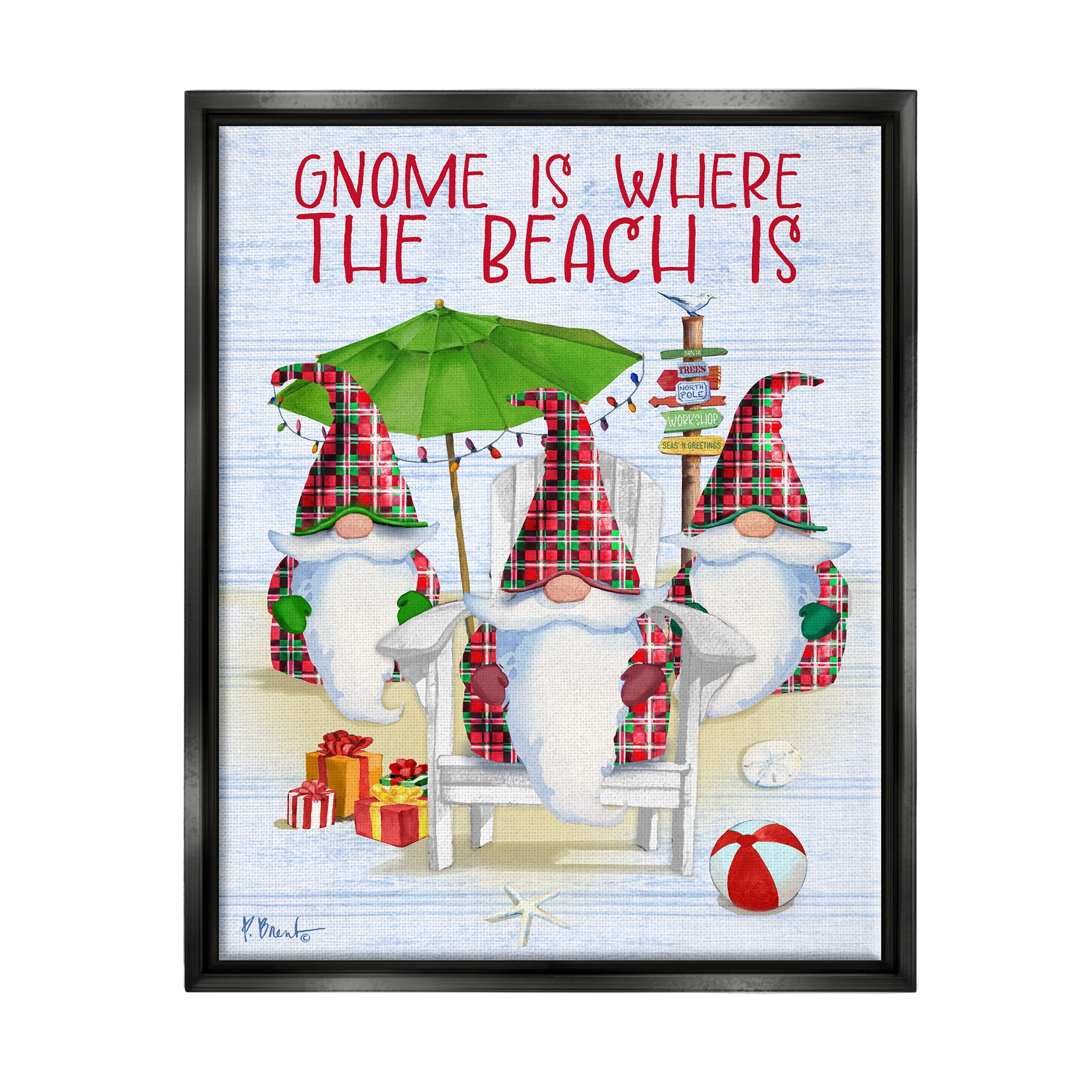 Stupell Industries Tropical Christmas Gnomes Holiday Painting Black Floater Framed Art Print Wall Art, 17 x 21