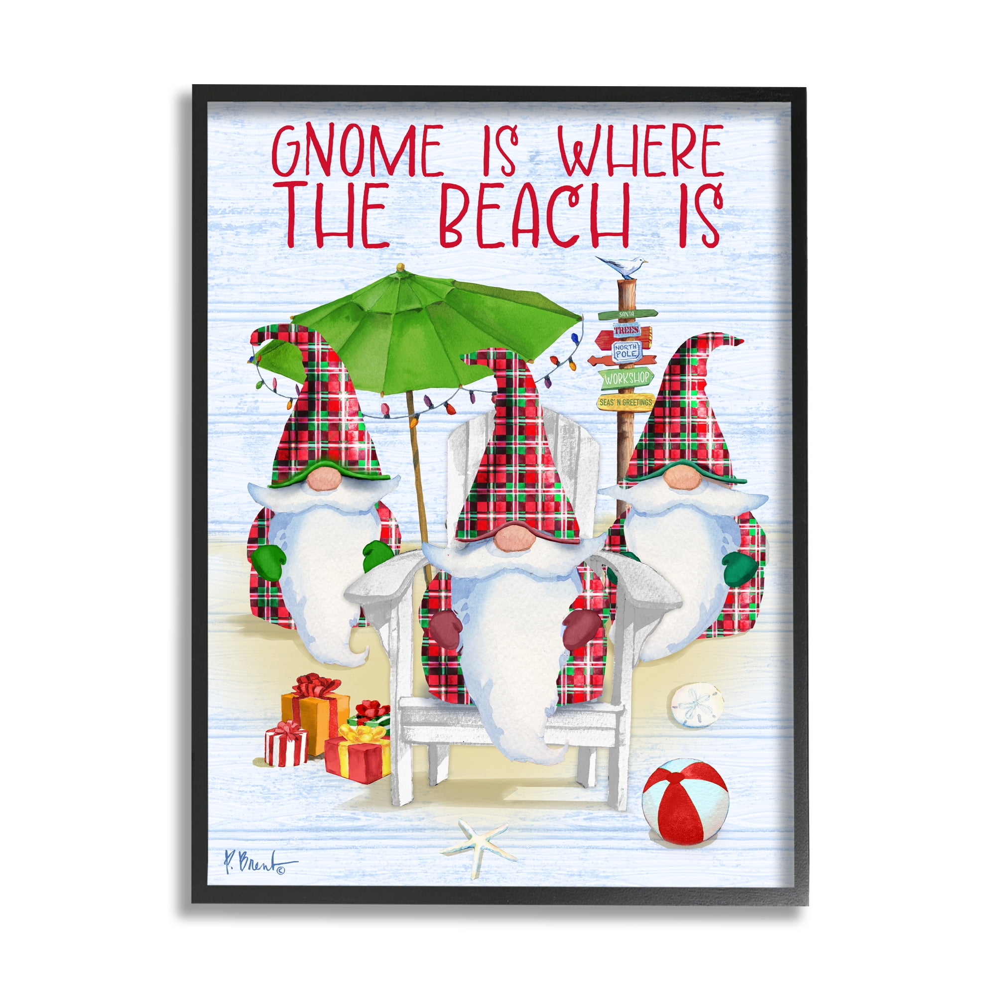 Stupell Industries Tropical Christmas Gnomes Holiday Painting Black Framed Art Print Wall Art, 24 x 30