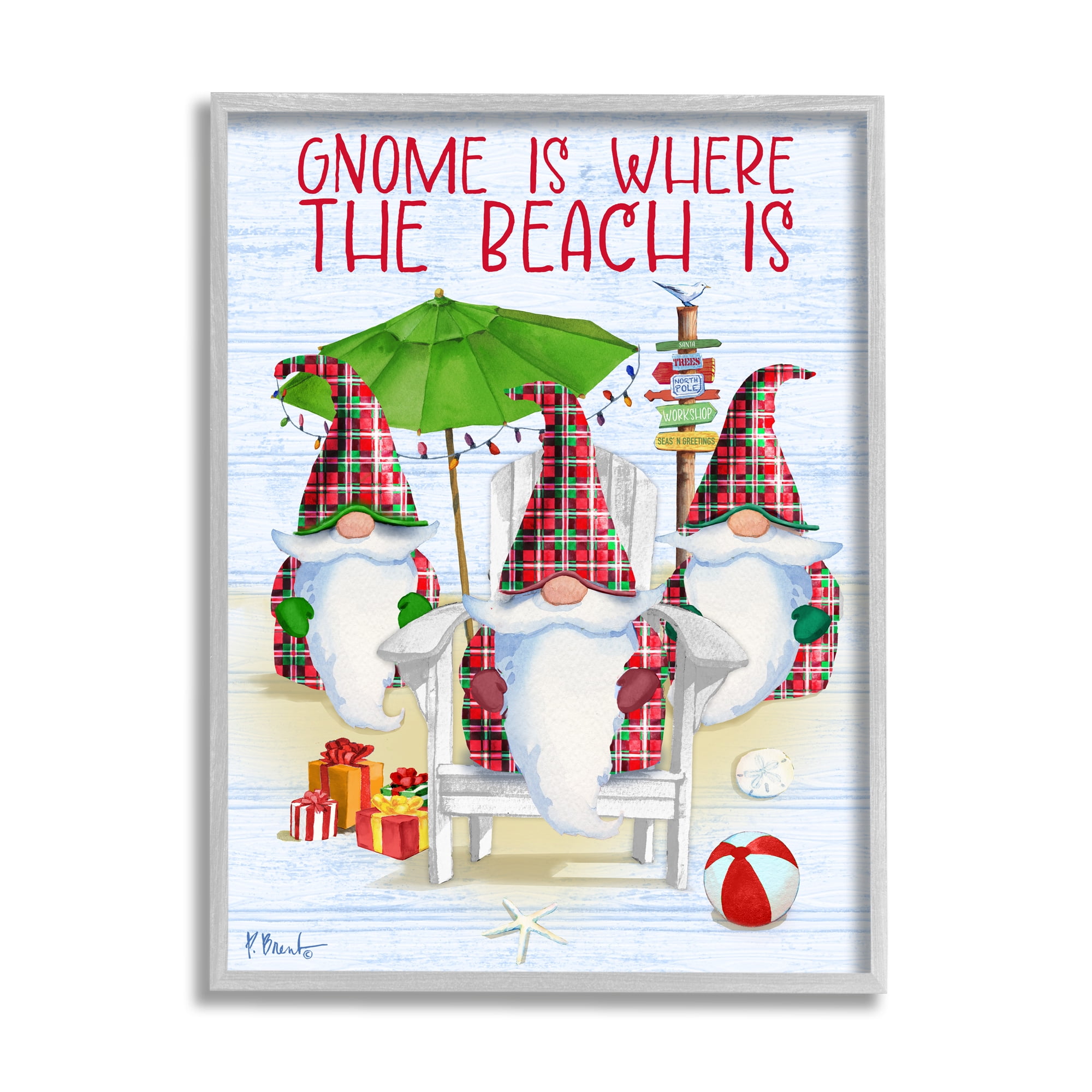 Stupell Industries Tropical Christmas Gnomes Holiday Painting Gray Framed Art Print Wall Art, 16 x 20