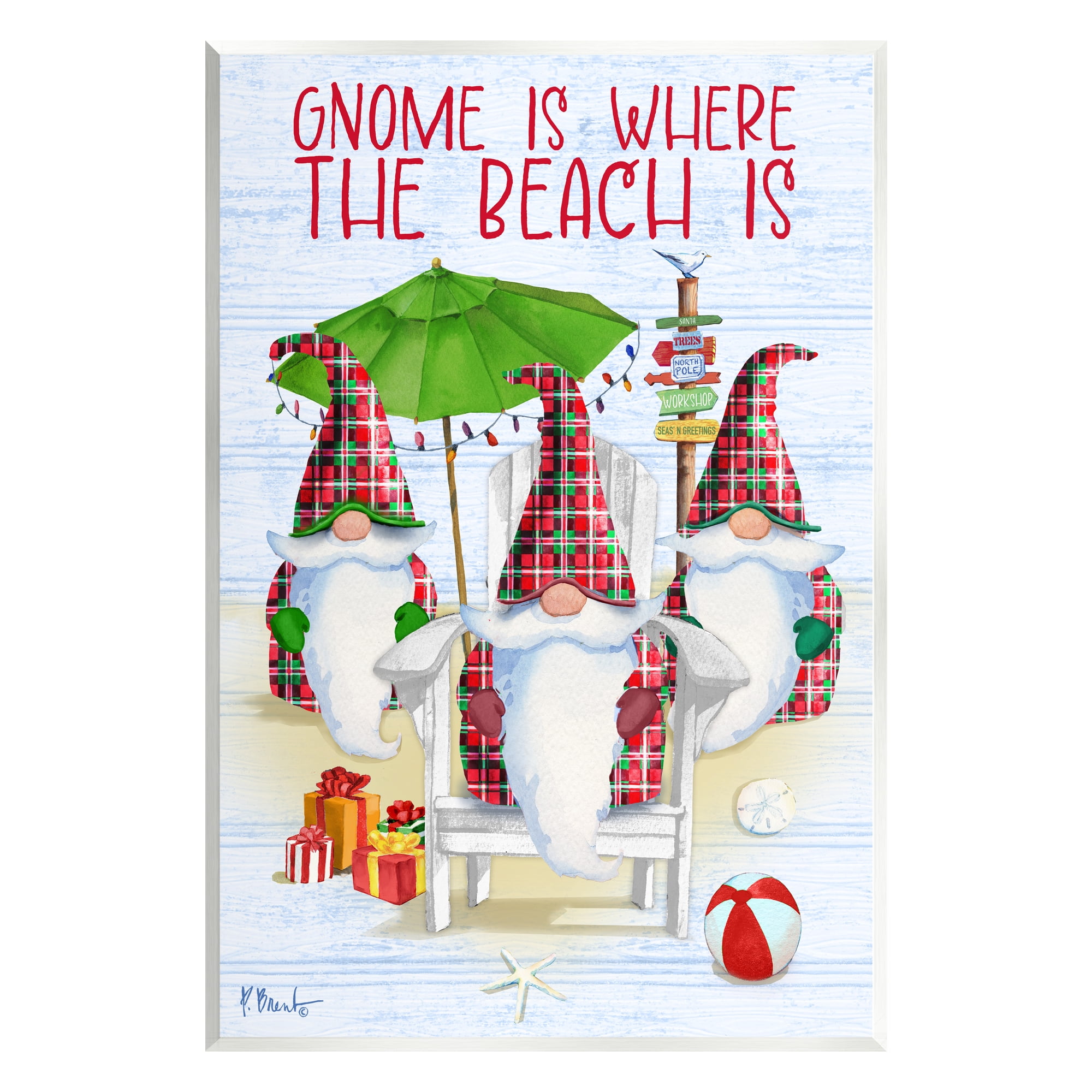 Stupell Industries Tropical Christmas Gnomes Holiday Painting Unframed Art Print Wall Art, 13 x 19
