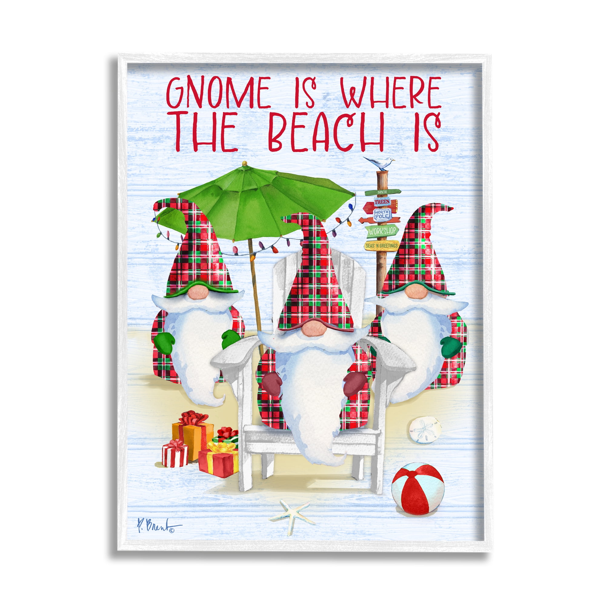 Stupell Industries Tropical Christmas Gnomes Holiday Painting White Framed Art Print Wall Art, 11 x 14