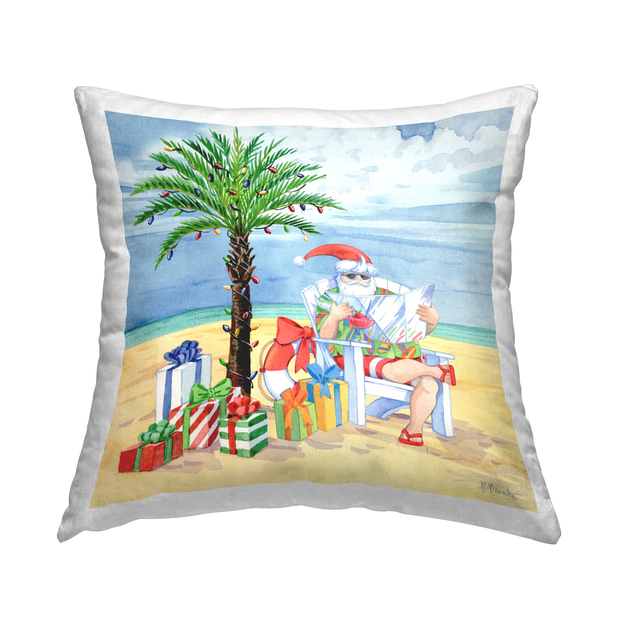 Stupell Industries Tropical Christmas Santa Square Decorative Printed Throw Pillow, 18 x 18