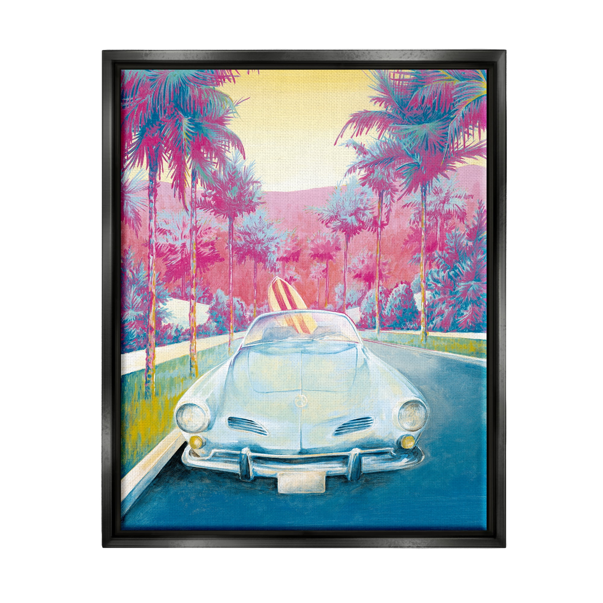 Stupell Industries Tropical Classic Car Transportation Painting Black Floater Framed Canvas Art Print Wall Art, 25 x 31