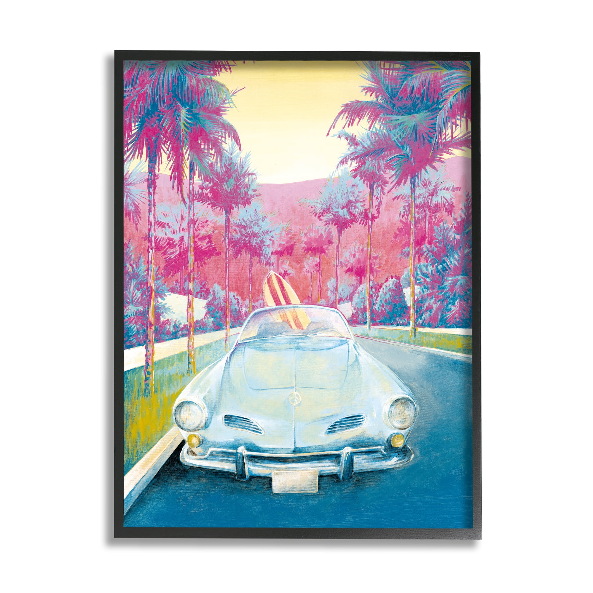Stupell Industries Tropical Classic Car Transportation Painting Black Framed Art Print Wall Art, 24 x 30
