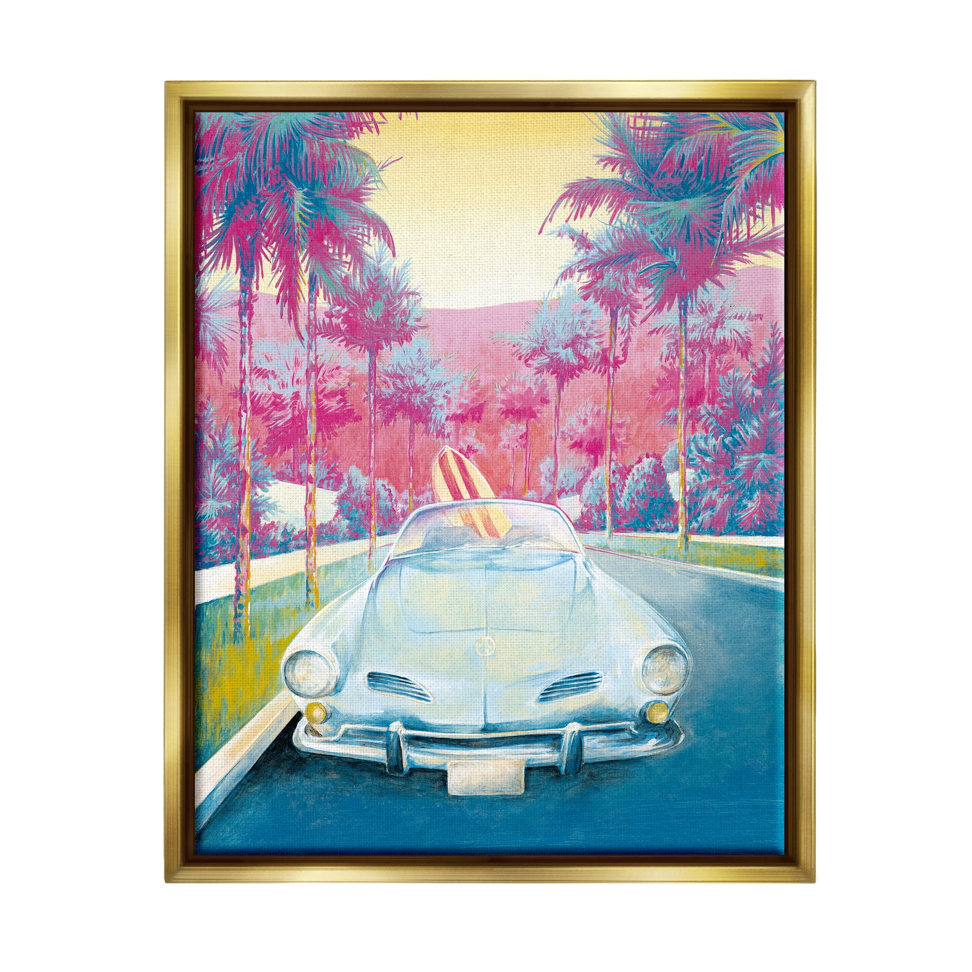 Stupell Industries Tropical Classic Car Transportation Painting Gold Floater Framed Canvas Art Print Wall Art, 25 x 31
