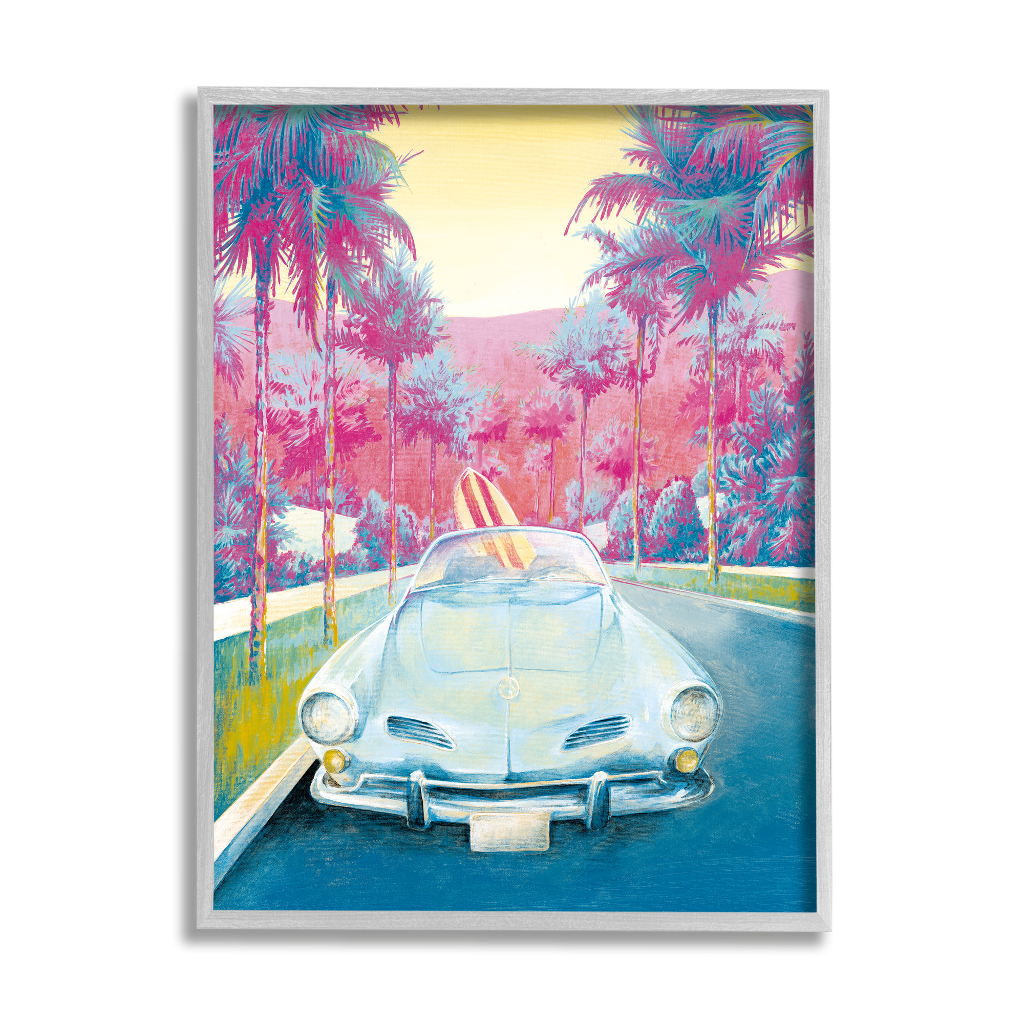 Stupell Industries Tropical Classic Car Transportation Painting Gray Framed Art Print Wall Art, 11 x 14