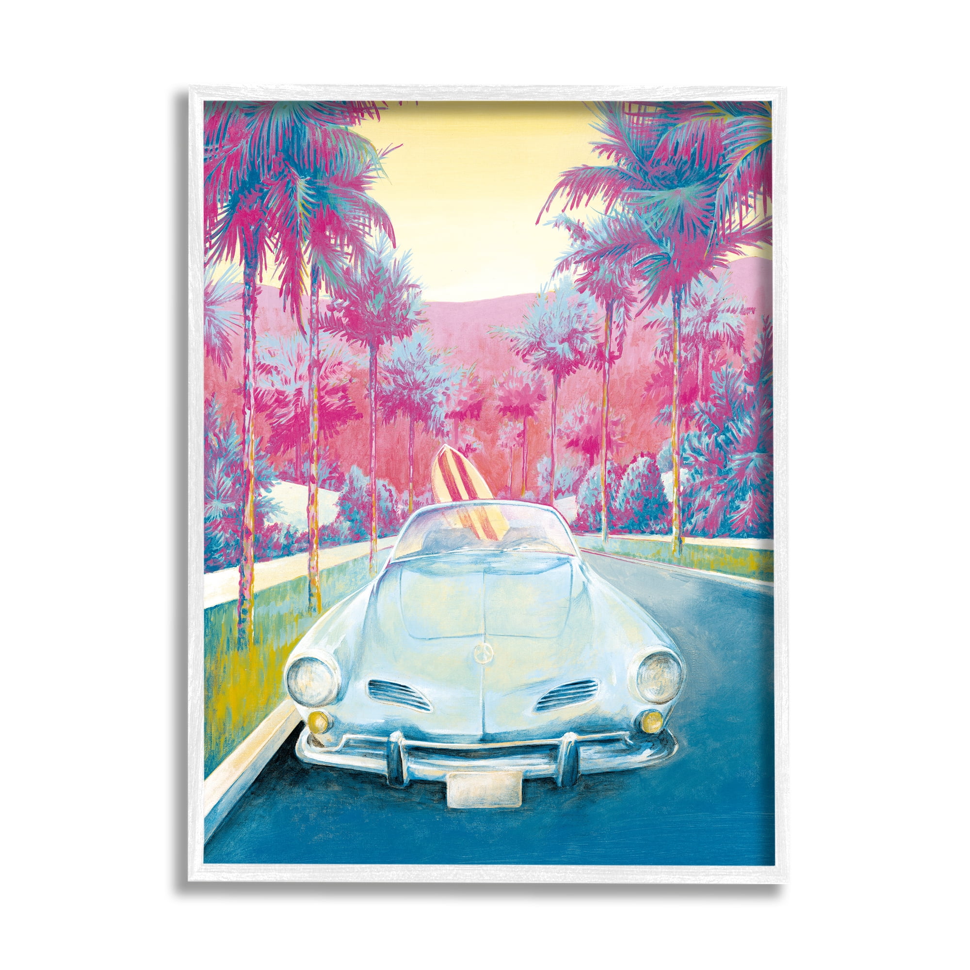 Stupell Industries Tropical Classic Car Transportation Painting White Framed Art Print Wall Art, 24 x 30
