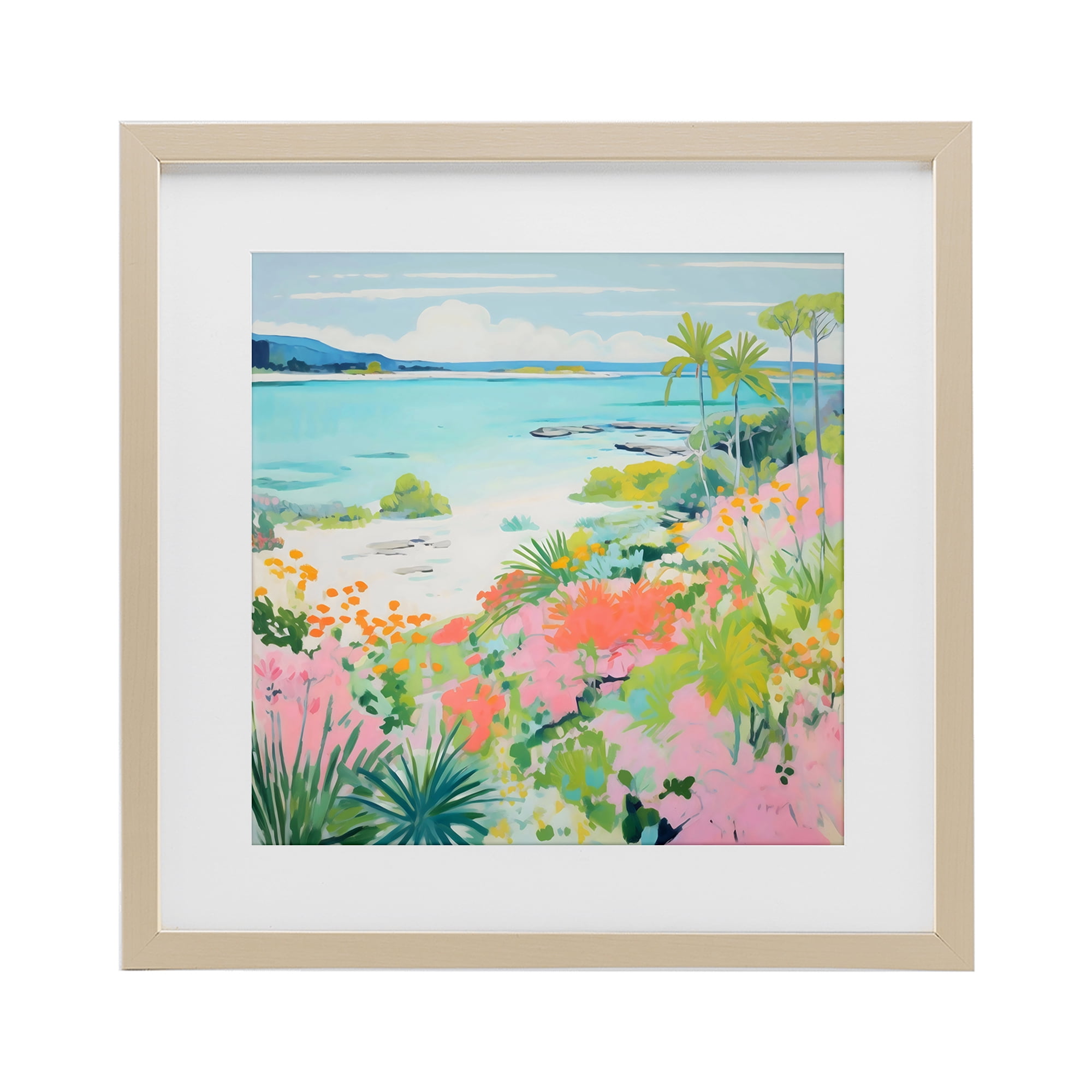 Stupell Industries Tropical Coast Blooming Shoreline Birch Framed Print Under Glass, design by Creative Studio