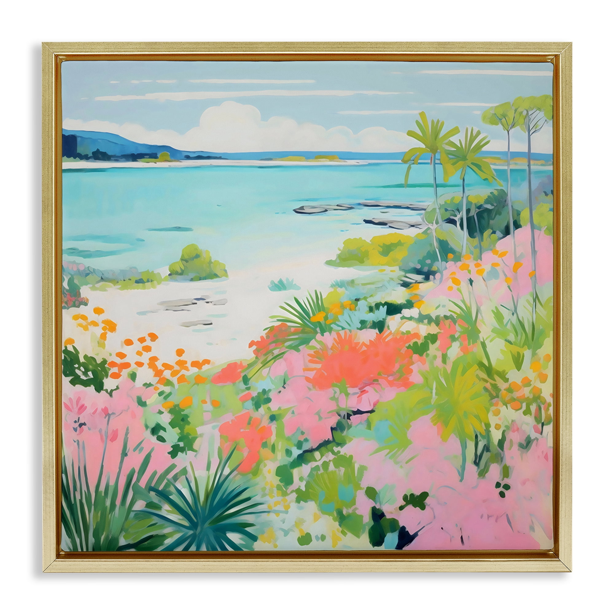 Stupell Industries Tropical Coast Blooming Shoreline Gold Framed Floater Canvas Wall Art, design by Creative Studio