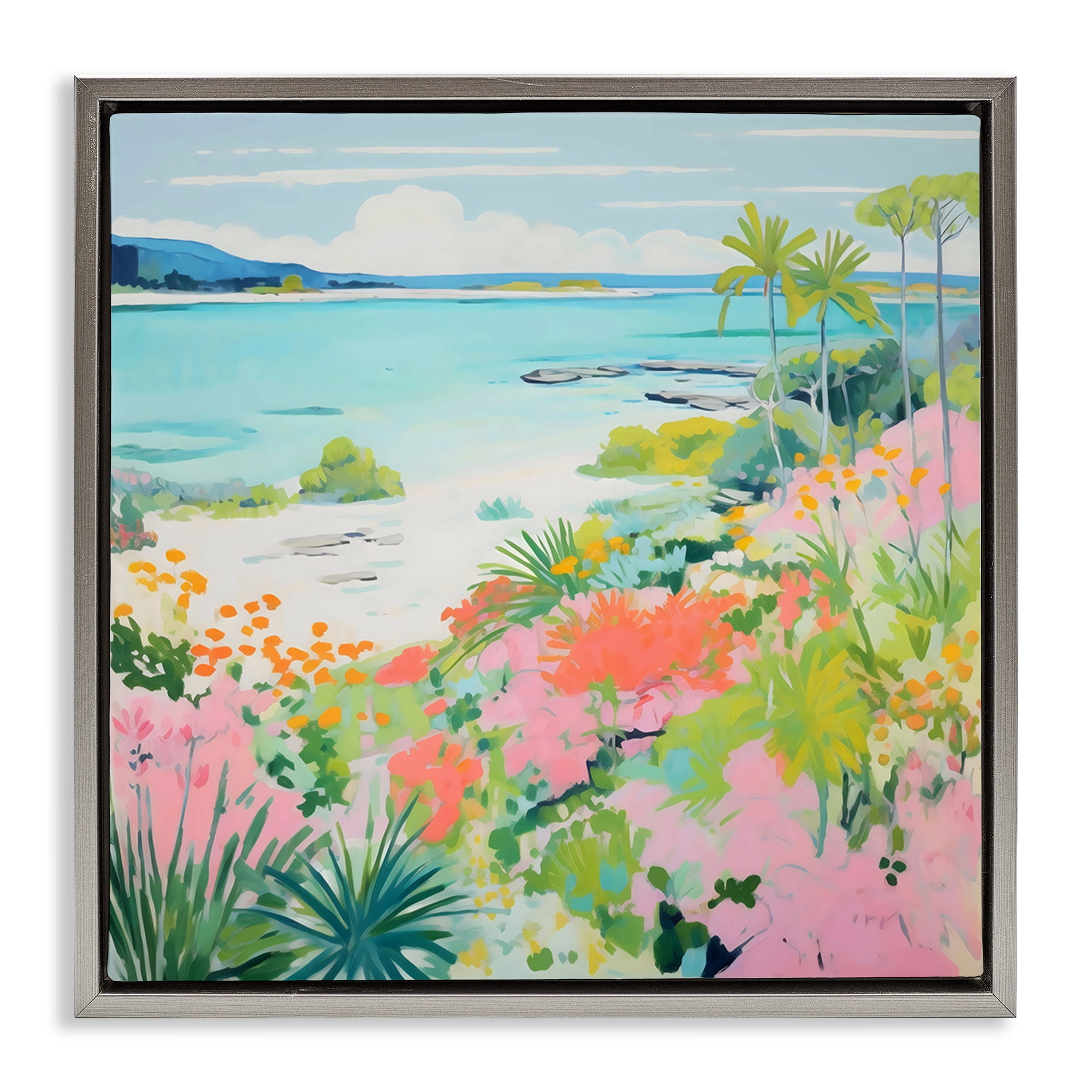 Stupell Industries Tropical Coast Blooming Shoreline Gray Framed Floater Canvas Wall Art, design by Creative Studio