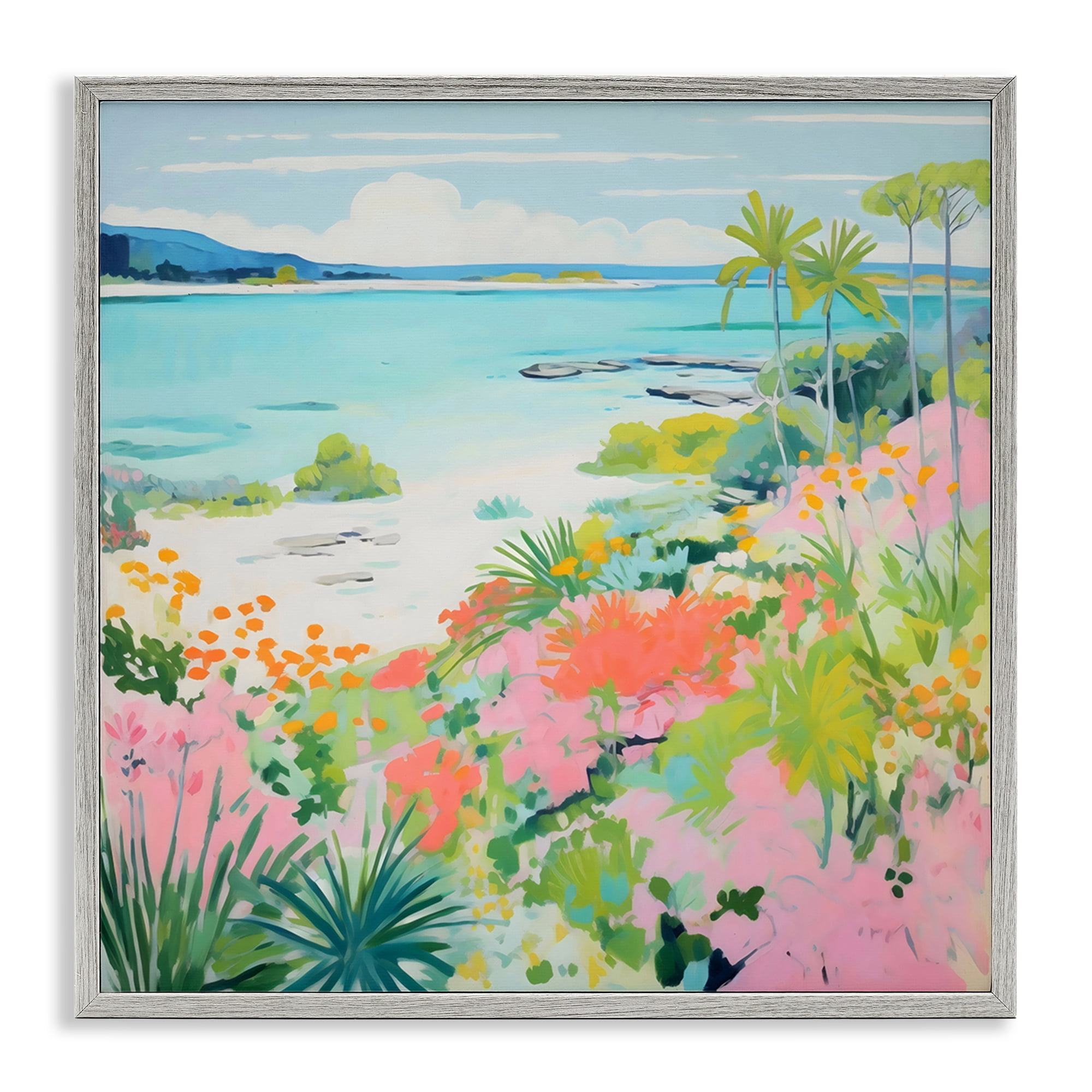 Stupell Industries Tropical Coast Blooming Shoreline Gray Framed Giclee Art, design by Creative Studio
