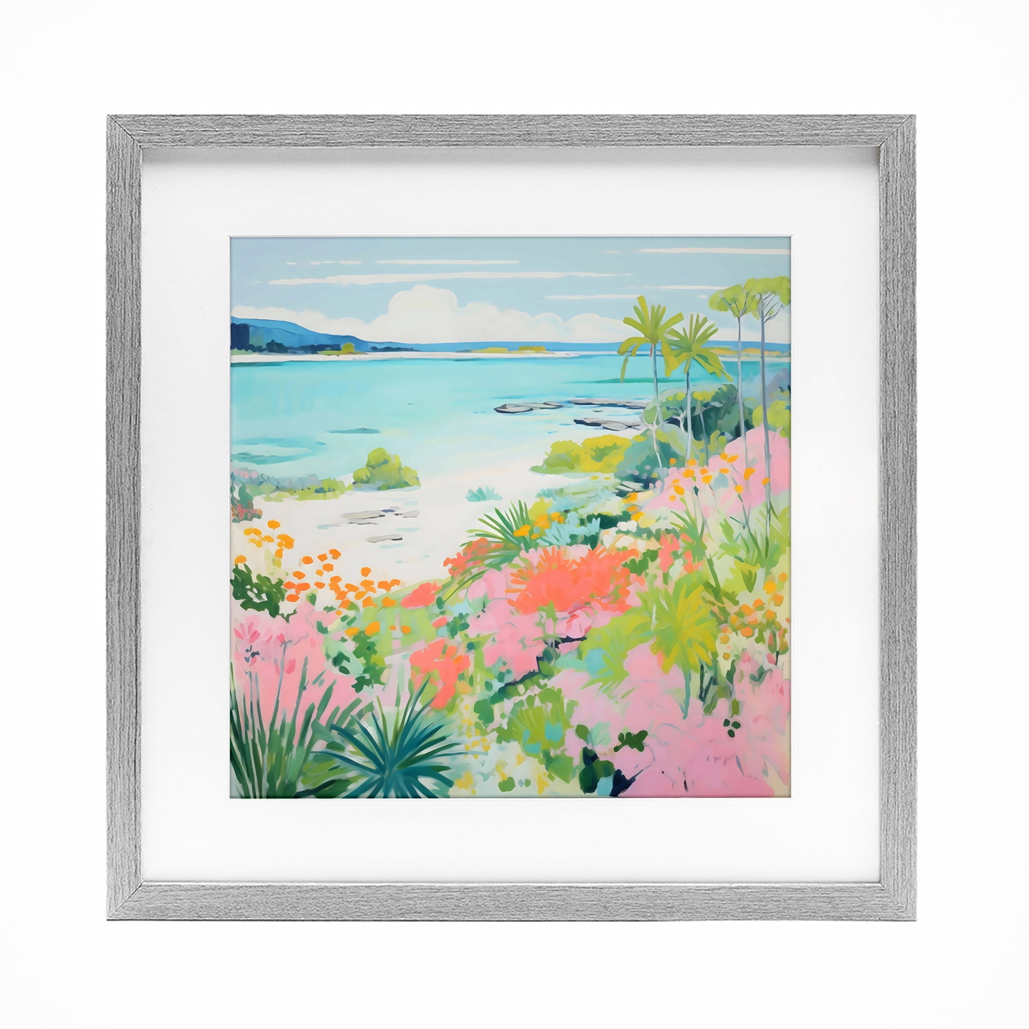 Stupell Industries Tropical Coast Blooming Shoreline Gray Framed Print Under Glass, design by Creative Studio