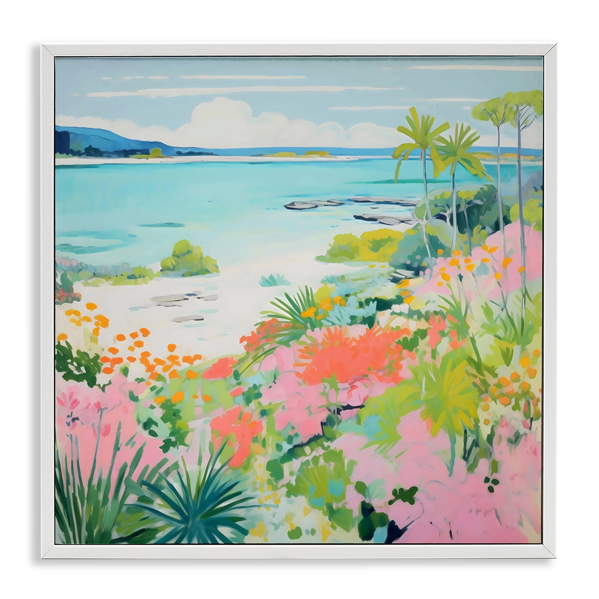 Stupell Industries Tropical Coast Blooming Shoreline White Framed Giclee Art, design by Creative Studio