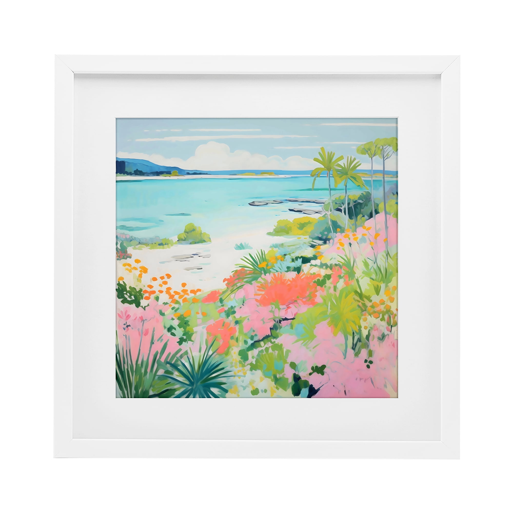 Stupell Industries Tropical Coast Blooming Shoreline White Framed Print Under Glass, design by Creative Studio