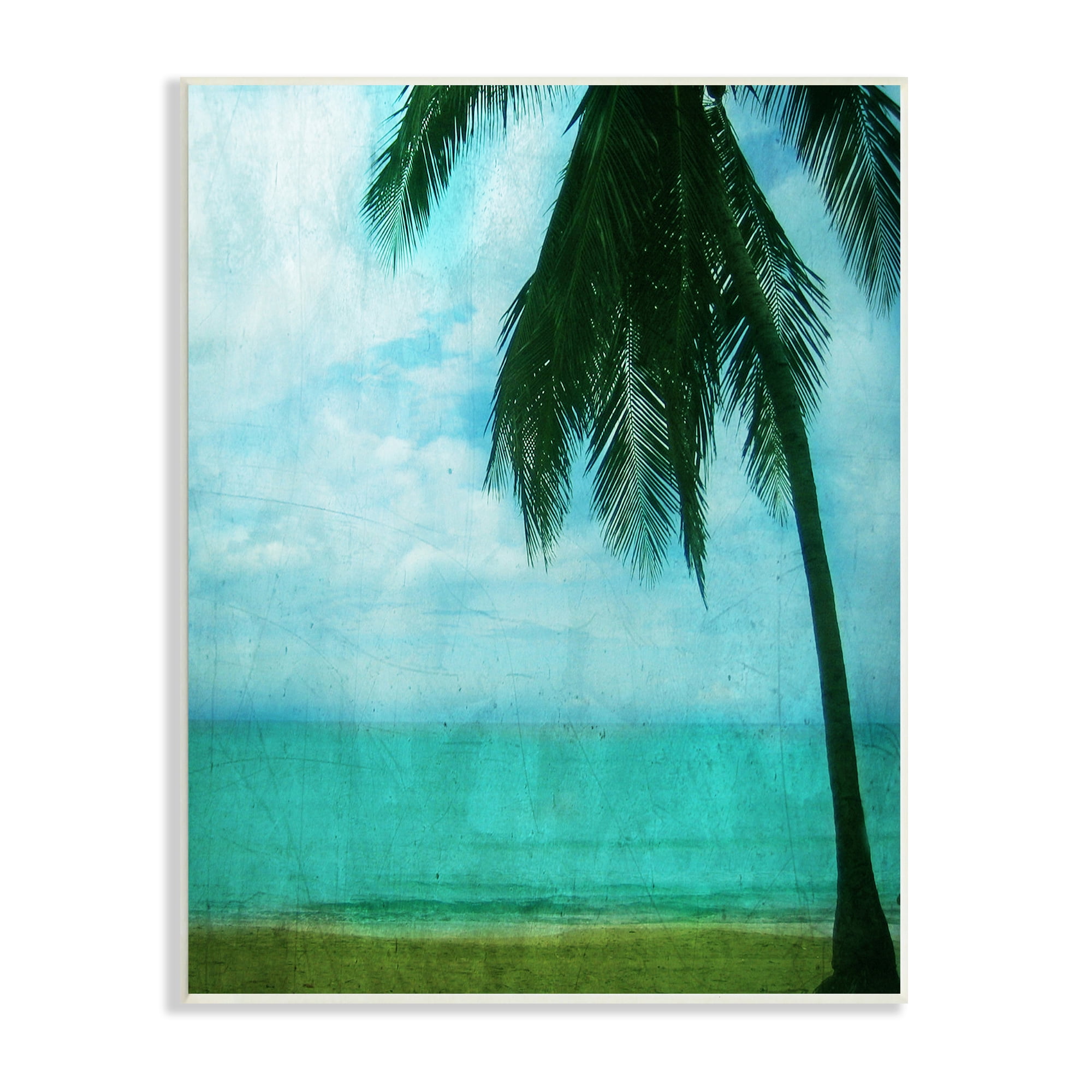 Stupell Industries Tropical Coast Palm Tree Silhouette Distressed Scratch Pattern, 10 x 15, Design by Ashley Calhoun
