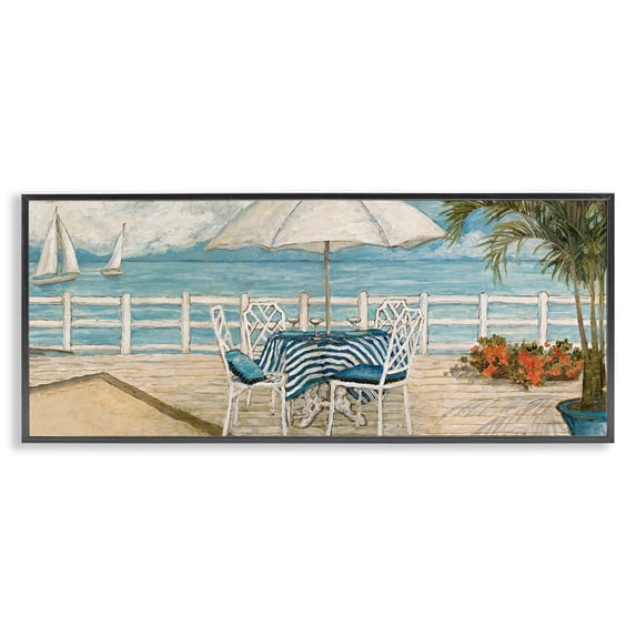 Stupell Industries Tropical Coastal Restaurant Overlook Black Framed Giclee Art, 30 x 13, by Charlene Olson