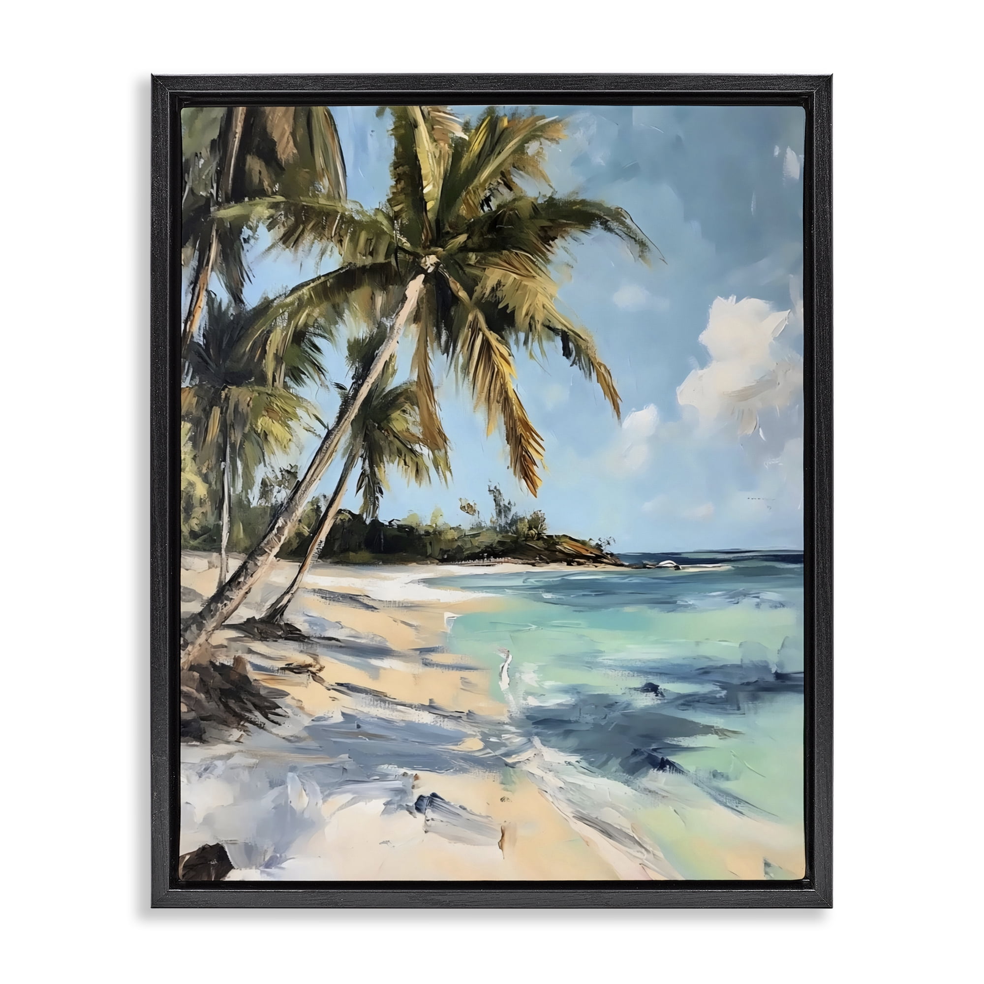 Stupell Industries Tropical Coastline Palm Frond Shadows Black Framed Floater Canvas Wall Art, design by Franklyn Gregory