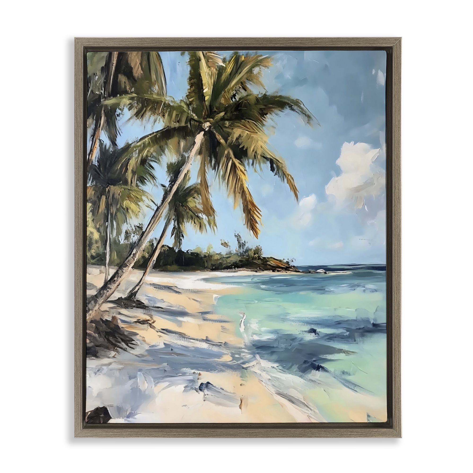 Stupell Industries Tropical Coastline Palm Frond Shadows Brown Framed Floater Canvas Wall Art, design by Franklyn Gregory
