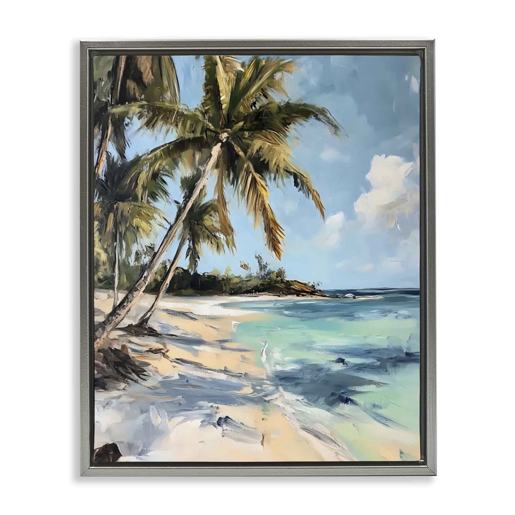Stupell Industries Tropical Coastline Palm Frond Shadows Gray Framed Floater Canvas Wall Art, design by Franklyn Gregory