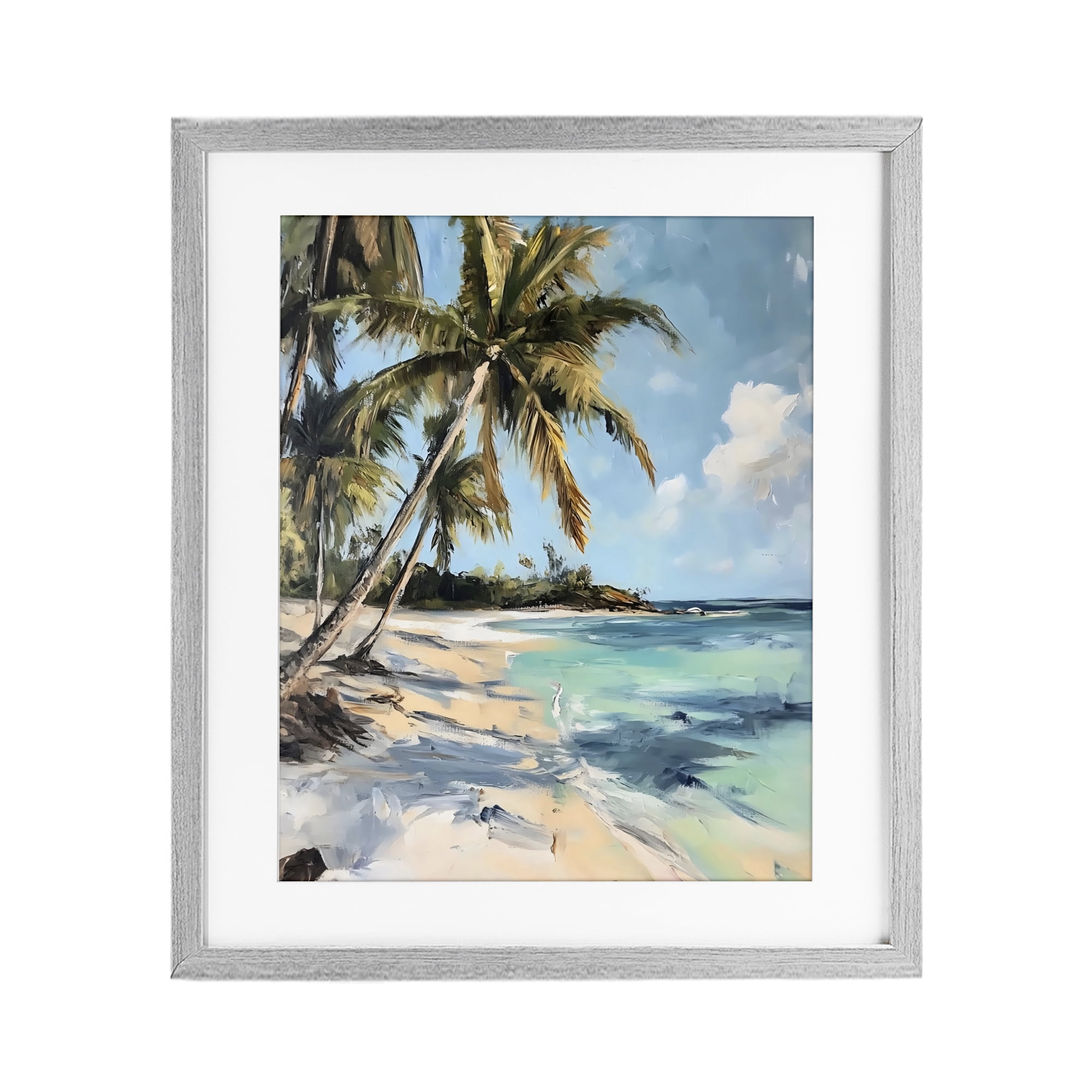 Stupell Industries Tropical Coastline Palm Frond Shadows Gray Framed Print Under Glass, design by Franklyn Gregory