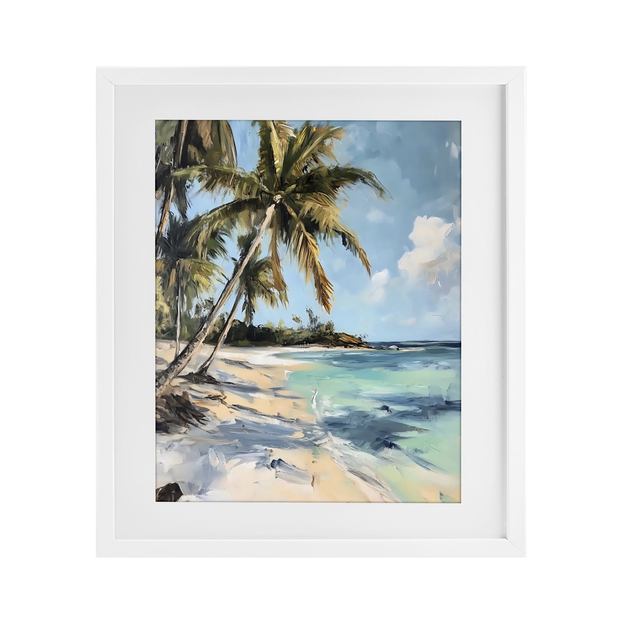 Stupell Industries Tropical Coastline Palm Frond Shadows White Framed Print Under Glass, design by Franklyn Gregory