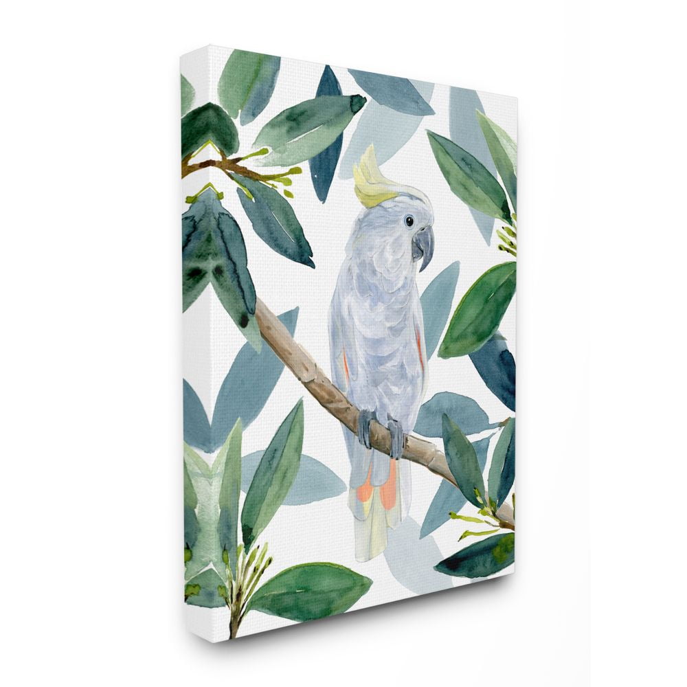 Stupell Industries Tropical Cockatoo Bird Greenery Branches Canvas Wall Art Design by Annie Warren