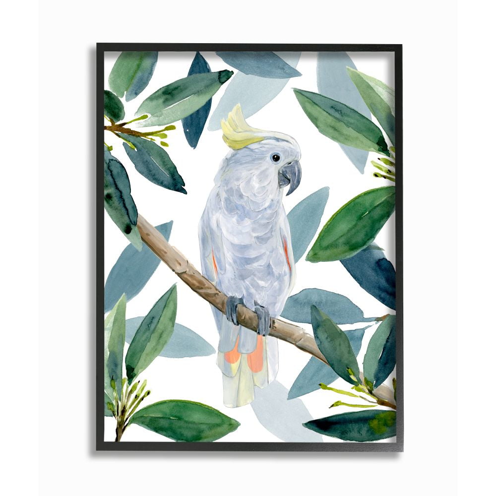 Tropical Cockatoo Bird Print on Canvas with Black Frame, 11 x 14