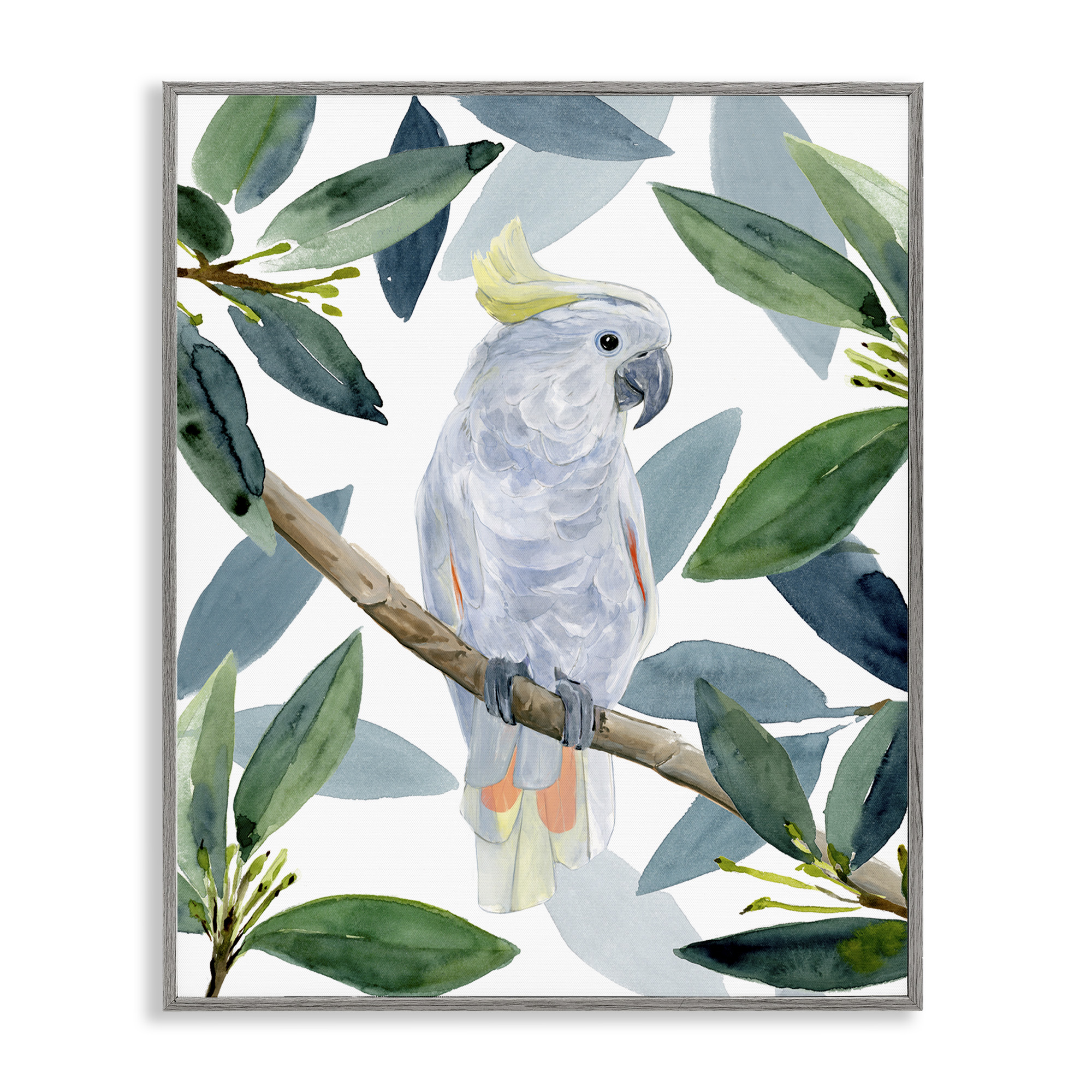 Stupell Industries Tropical Cockatoo & Greenery Animals & Insects Painting Gray Framed Art Print Wall Art, 24 x 30