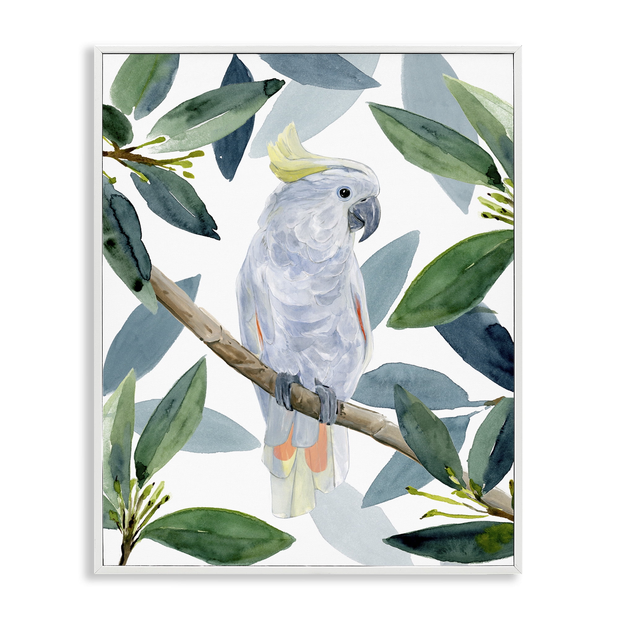 Stupell Industries Tropical Cockatoo & Greenery Animals & Insects Painting White Framed Art Print Wall Art, 16 x 20