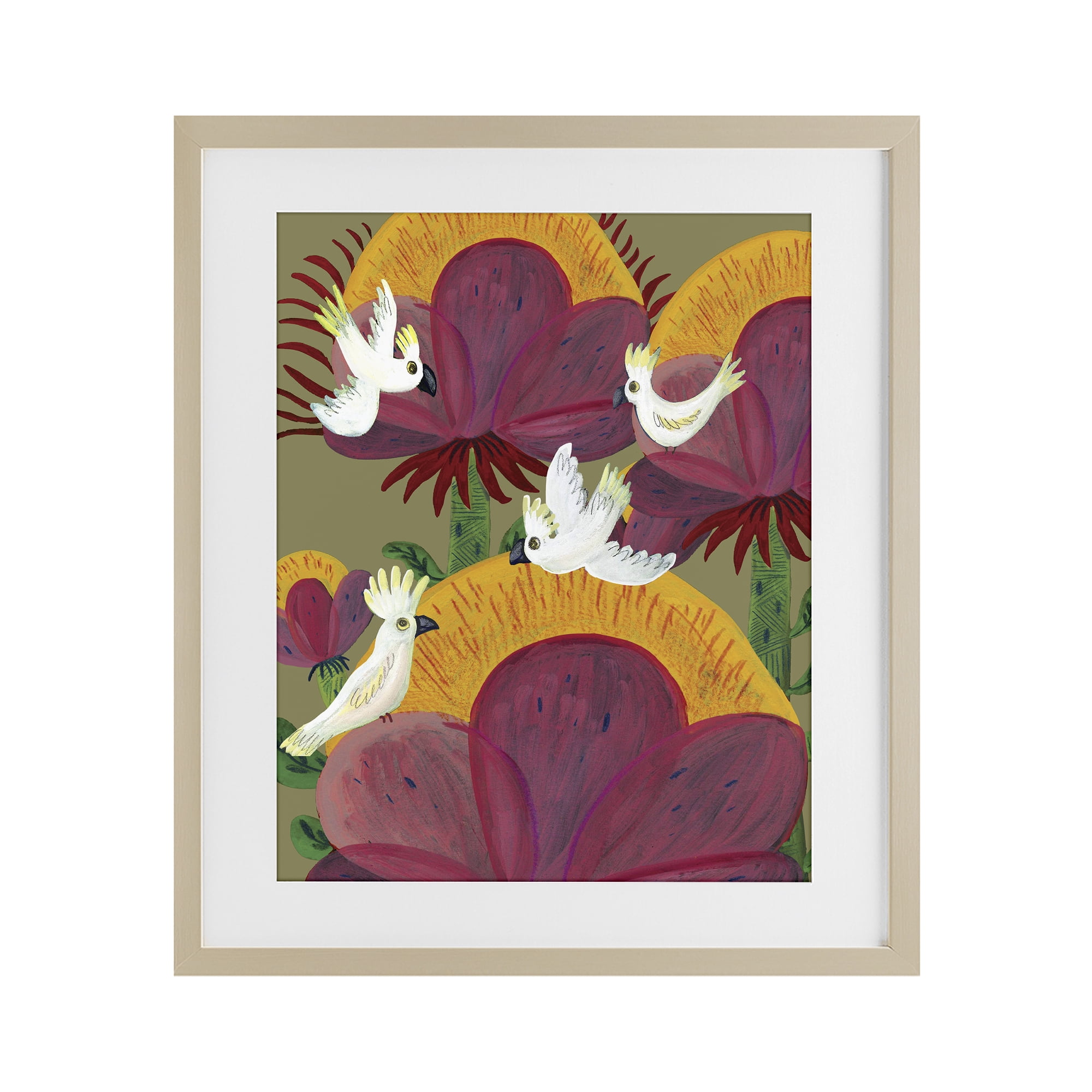 Stupell Industries Tropical Cockatoos & Plants Birch Framed Print Under Glass, design by Kay Widdowson