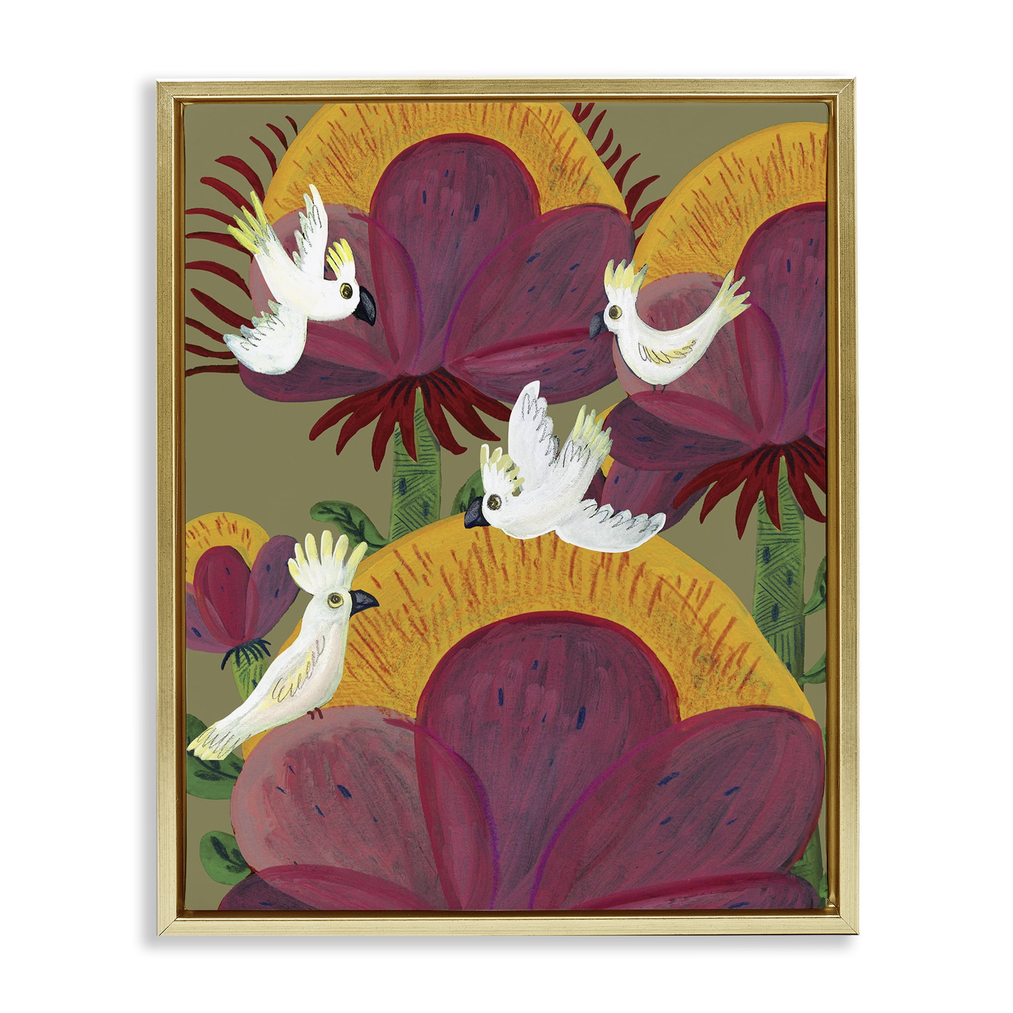 Stupell Industries Tropical Cockatoos & Plants Gold Framed Floater Canvas Wall Art, design by Kay Widdowson