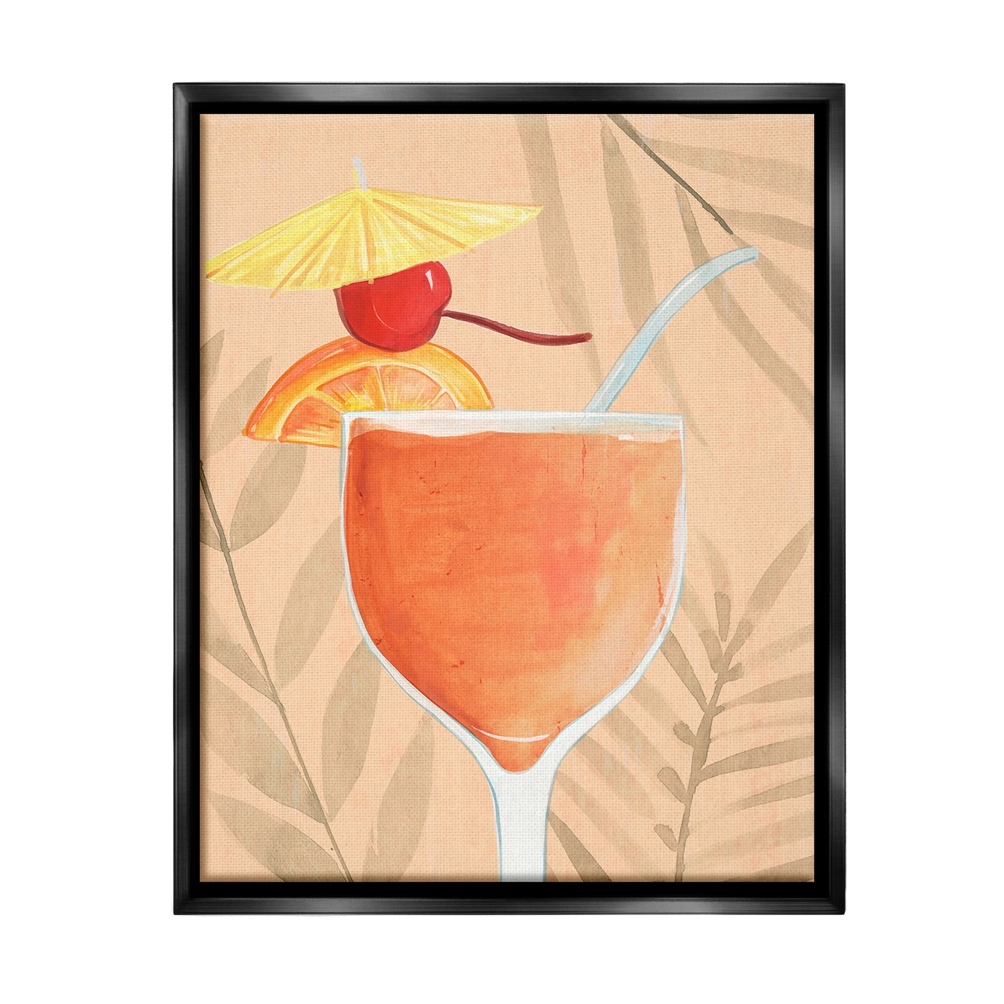 Stupell Industries Tropical Cocktail with Fruit Food & Beverage Painting Black Floater Framed Canvas Art Print Wall Art, 25 x 31