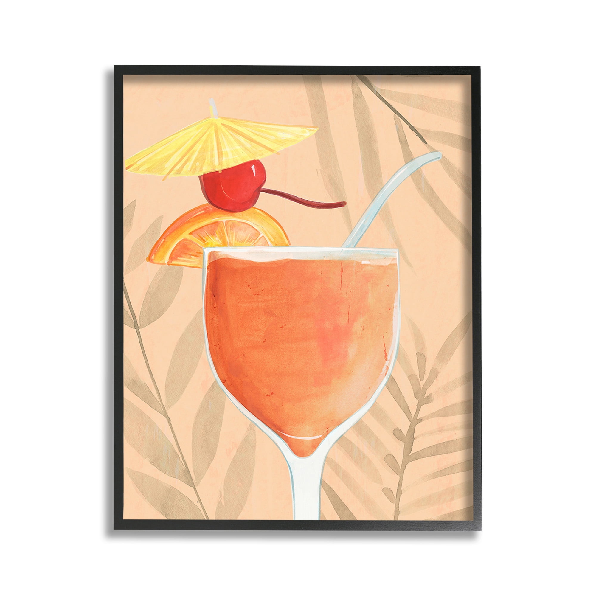 Tropical Cocktail Print on Canvas with Black Frame, 11 x 14