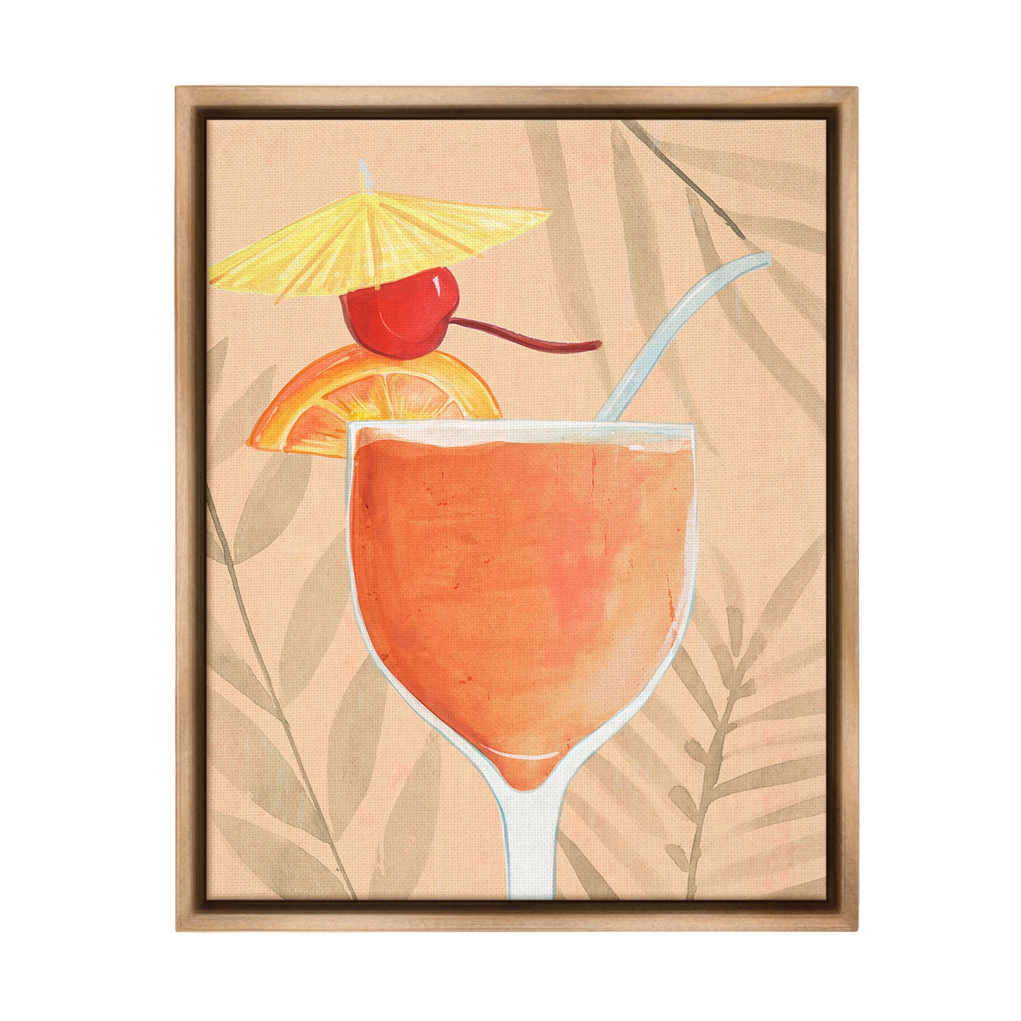Stupell Industries Tropical Cocktail with Fruit Food & Beverage Painting Brown Floater Framed Canvas Art Print Wall Art, 25 x 31