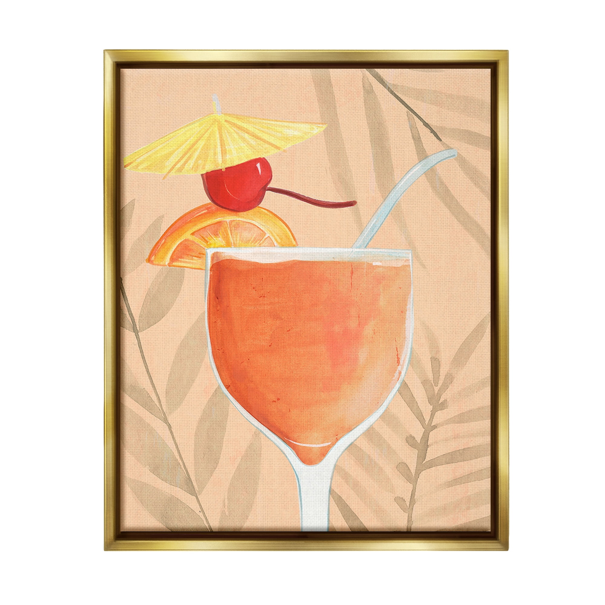 Stupell Industries Tropical Cocktail with Fruit Food & Beverage Painting Gold Floater Framed Canvas Art Print Wall Art, 25 x 31