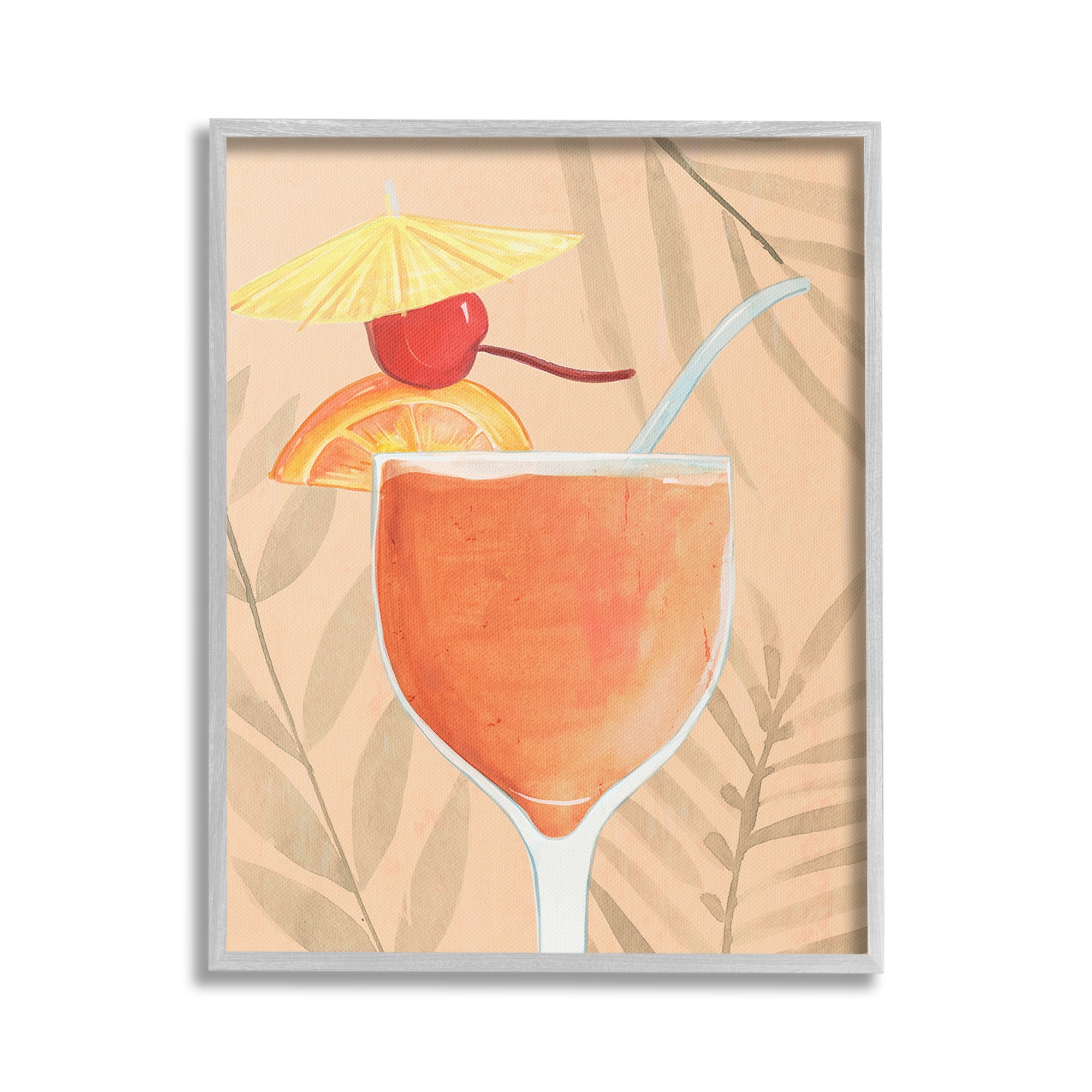 Stupell Industries Tropical Cocktail with Fruit Food & Beverage Painting Gray Framed Art Print Wall Art, 24 x 30