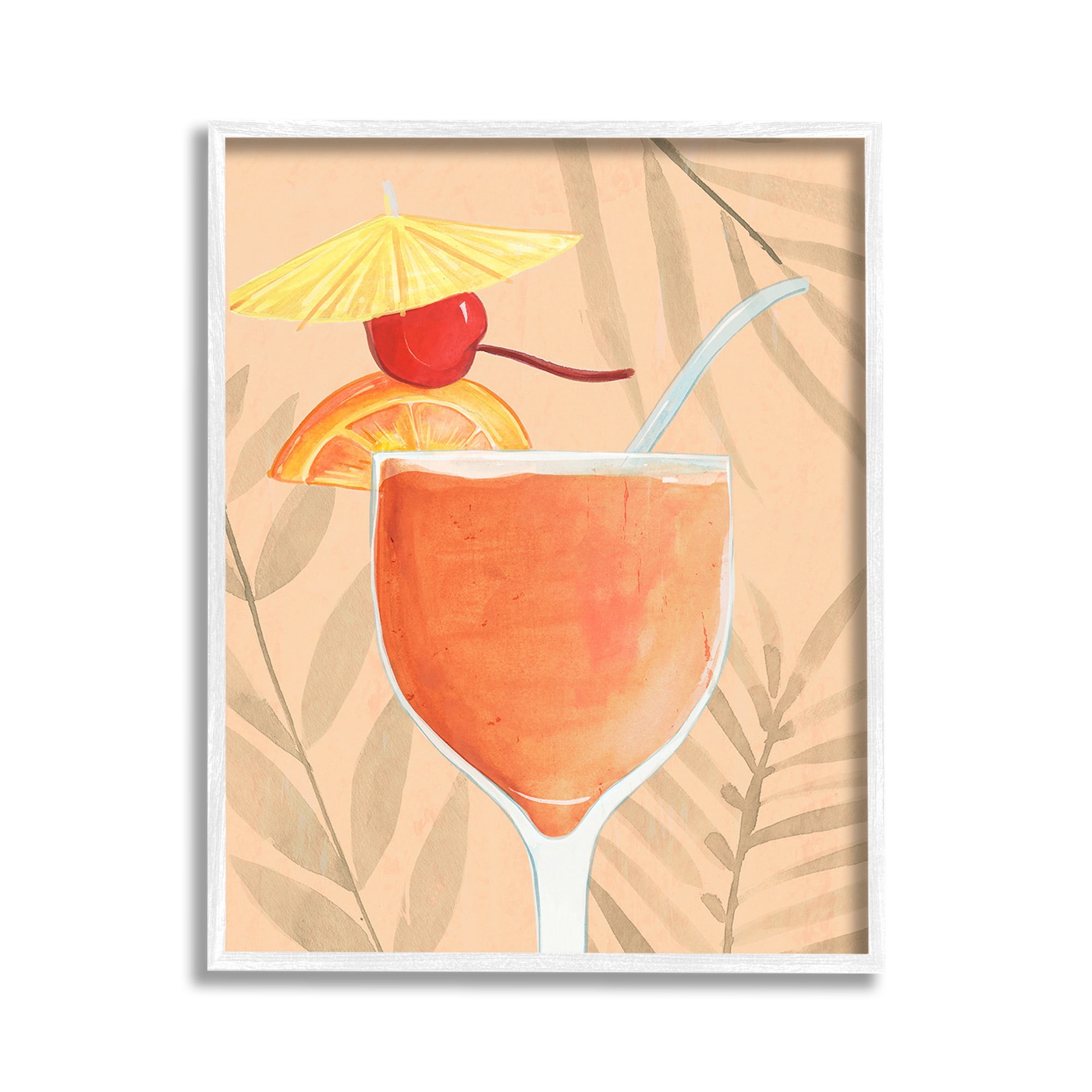 Stupell Industries Tropical Cocktail with Fruit Food & Beverage Painting White Framed Art Print Wall Art, 11 x 14