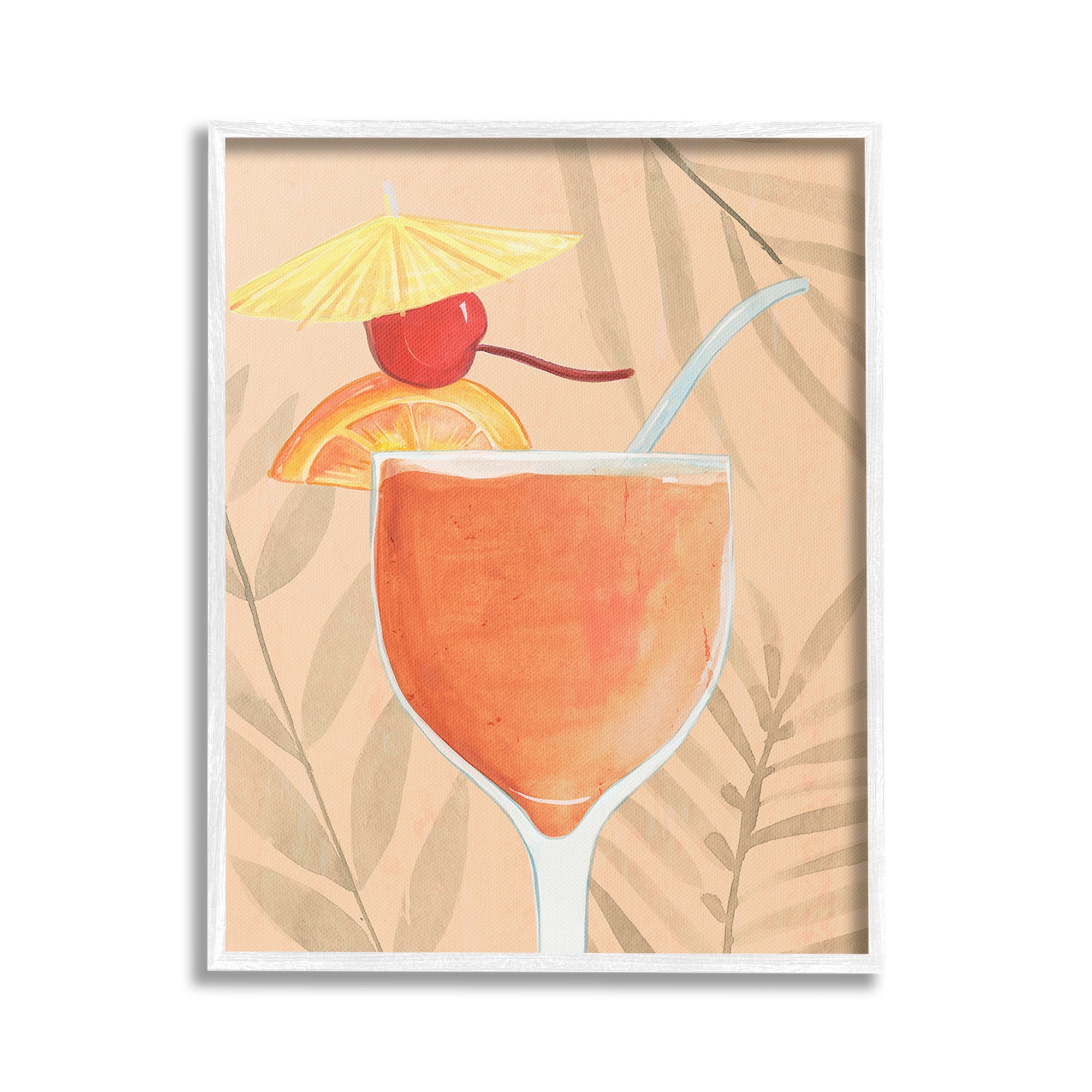 Stupell Industries Tropical Cocktail with Fruit Food & Beverage Painting White Framed Art Print Wall Art, 16 x 20