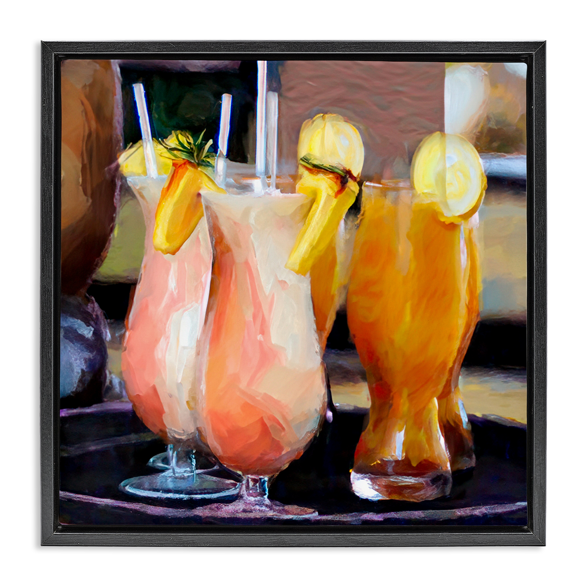 Stupell Industries Tropical Cocktails on Tray Food & Beverage Painting Black Floater Framed Canvas Art Print Wall Art, 25 x 25