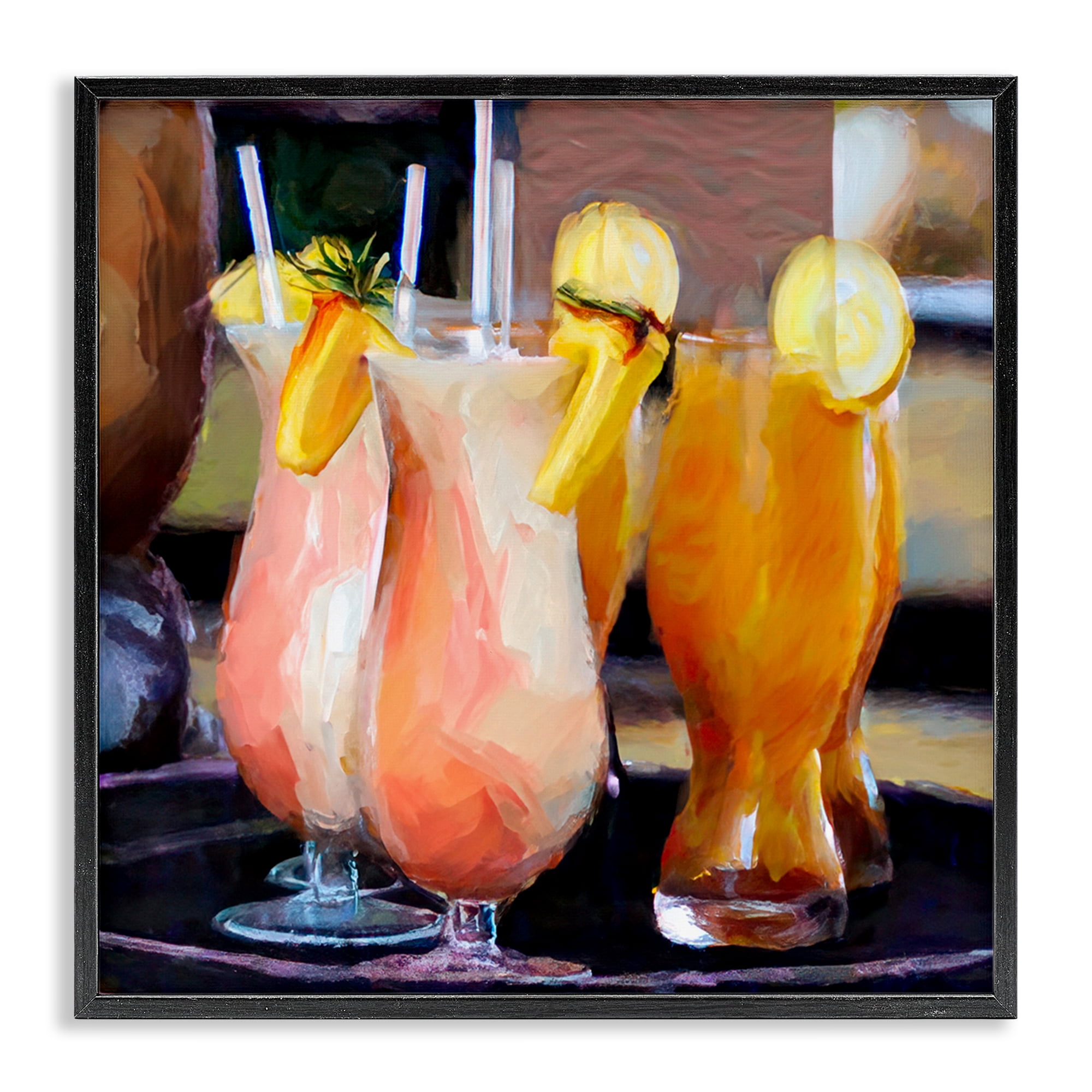 Stupell Industries Tropical Cocktails on Tray Food & Beverage Painting Black Framed Art Print Wall Art, 24 x 24