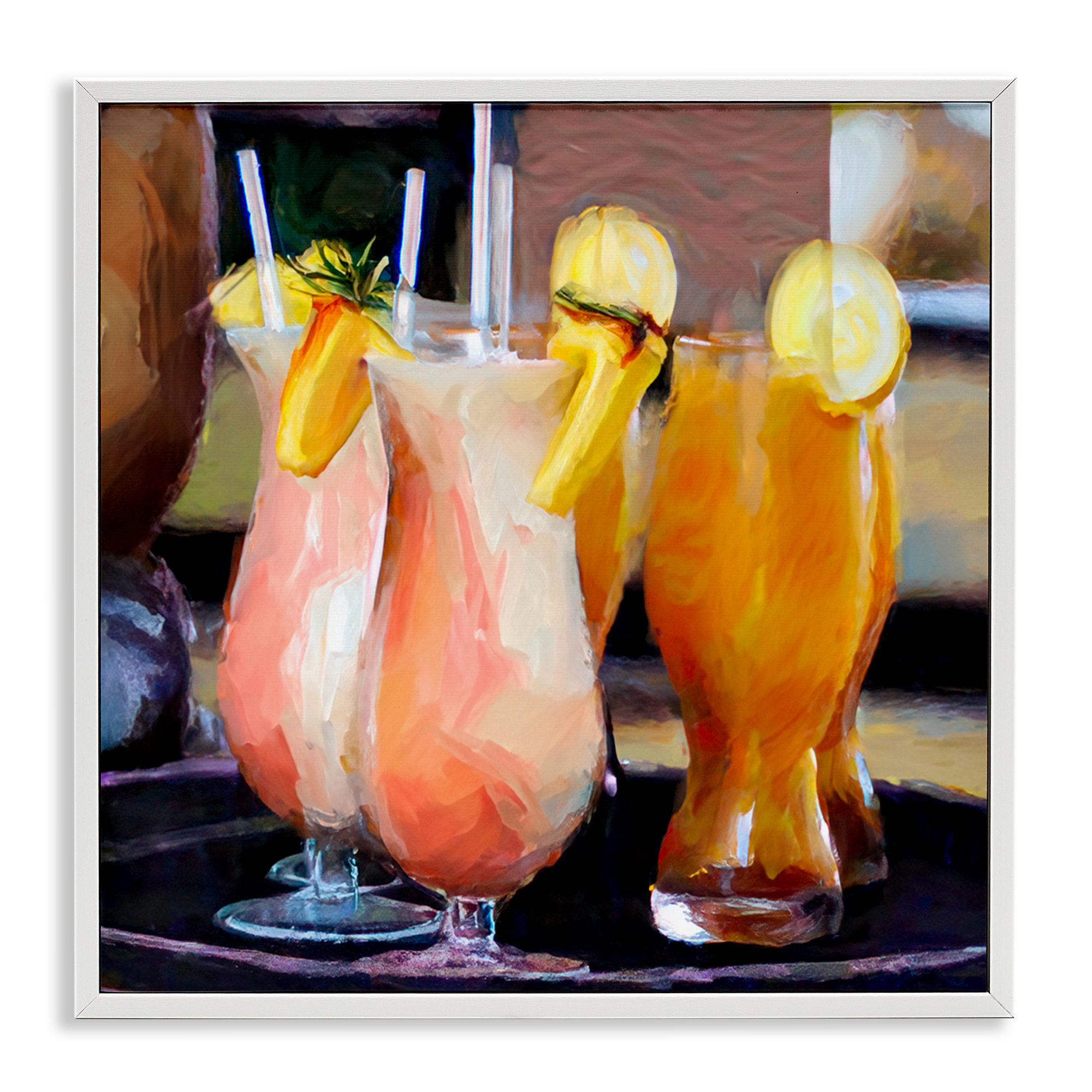 Stupell Industries Tropical Cocktails on Tray Food & Beverage Painting White Framed Art Print Wall Art, 12 x 12