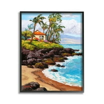Stupell Industries Tropical Cottage Cove Landscape Painting Black Framed Art Print Wall Art, 11 x 14