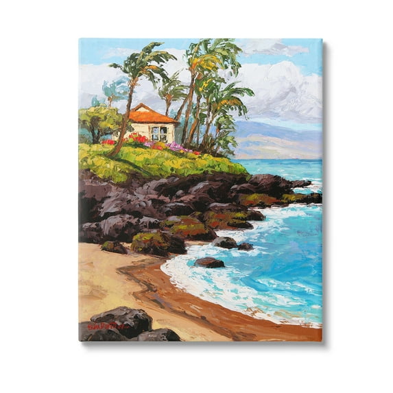 Stupell Industries Tropical Cottage Cove Landscape Painting Gallery Wrapped Canvas Art Print Wall Art, 16 x 20