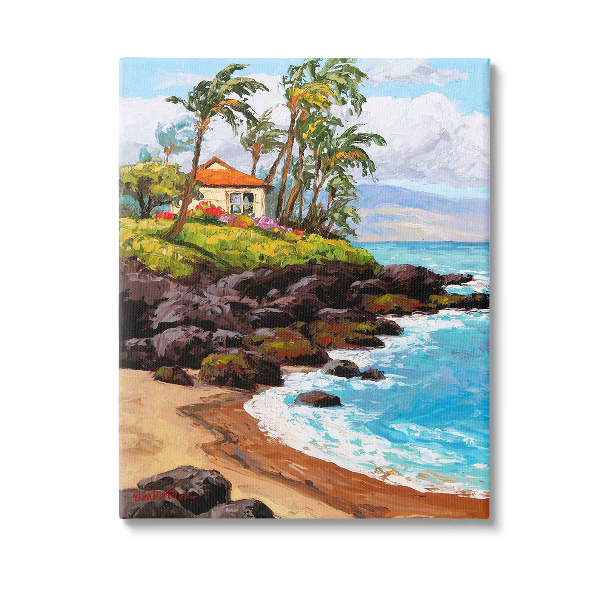 Stupell Industries Tropical Cottage Cove Landscape Painting Gallery Wrapped Canvas Art Print Wall Art, 24 x 30