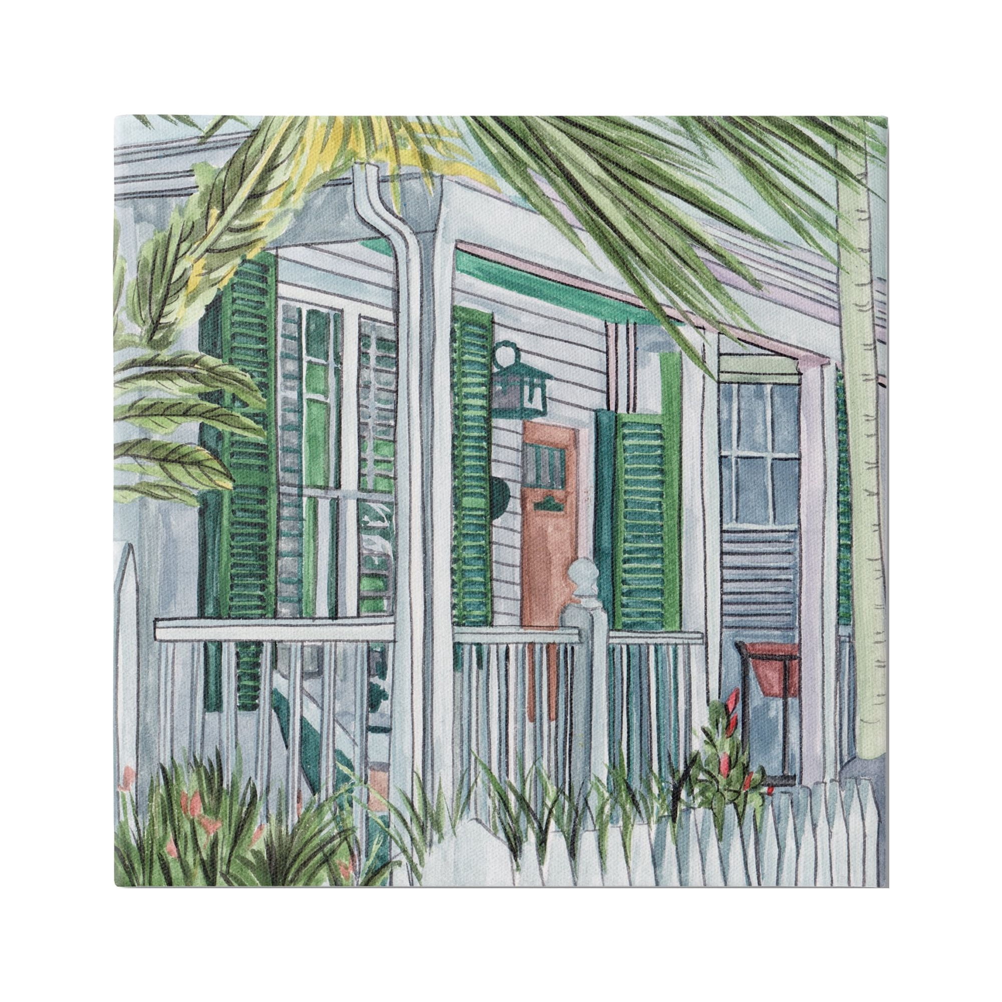 Stupell Industries Tropical Cottage Porch Botanical & Floral Painting Gallery Wrapped Canvas Art Print Wall Art, 17 x 17
