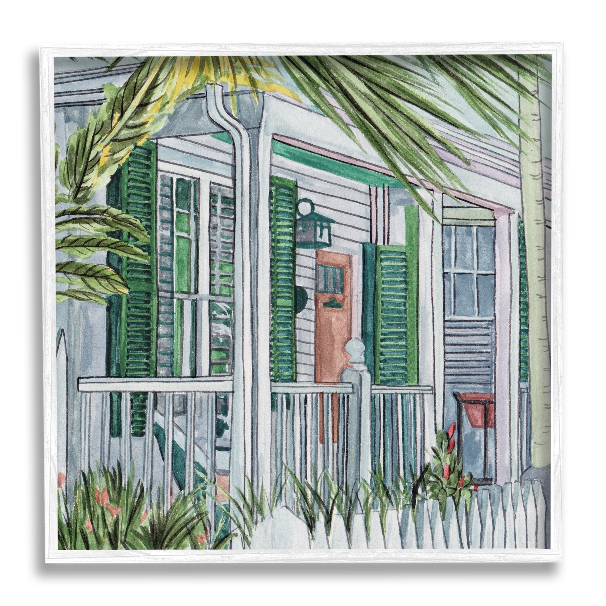 Stupell Industries Tropical Cottage Porch Botanical & Floral Painting White Framed Art Print Wall Art, 17 x 17